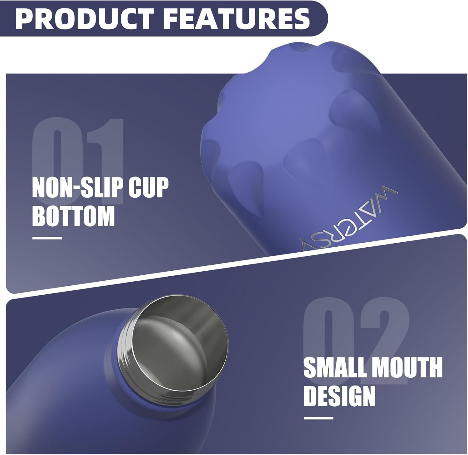 Thumbnail 1 de WATERSY Stainless Steel Insulated Water Bottle (500ml) – 24 hrs cold / 12 hrs hot, dark blue
