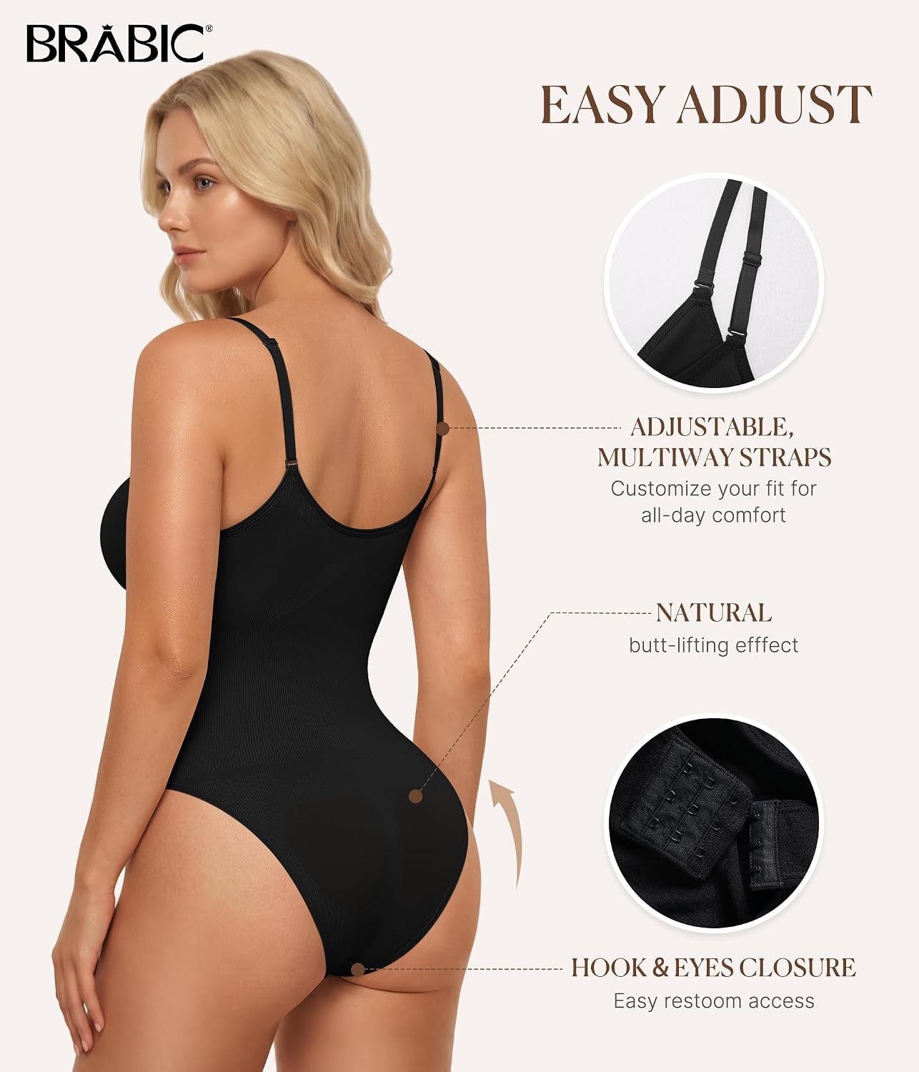 Detalle de BRABIC old AD6189 Women's Seamless Sleeveless V-Neck Shapewear Bodysuit