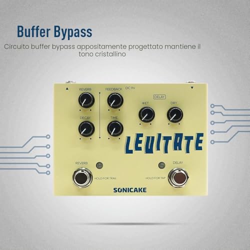 Detalle de SONICAKE Delay e riverbero 2 in 1 Levitate: pedale digitale per chitarra, delay fino a 2000 ms e reverb plate