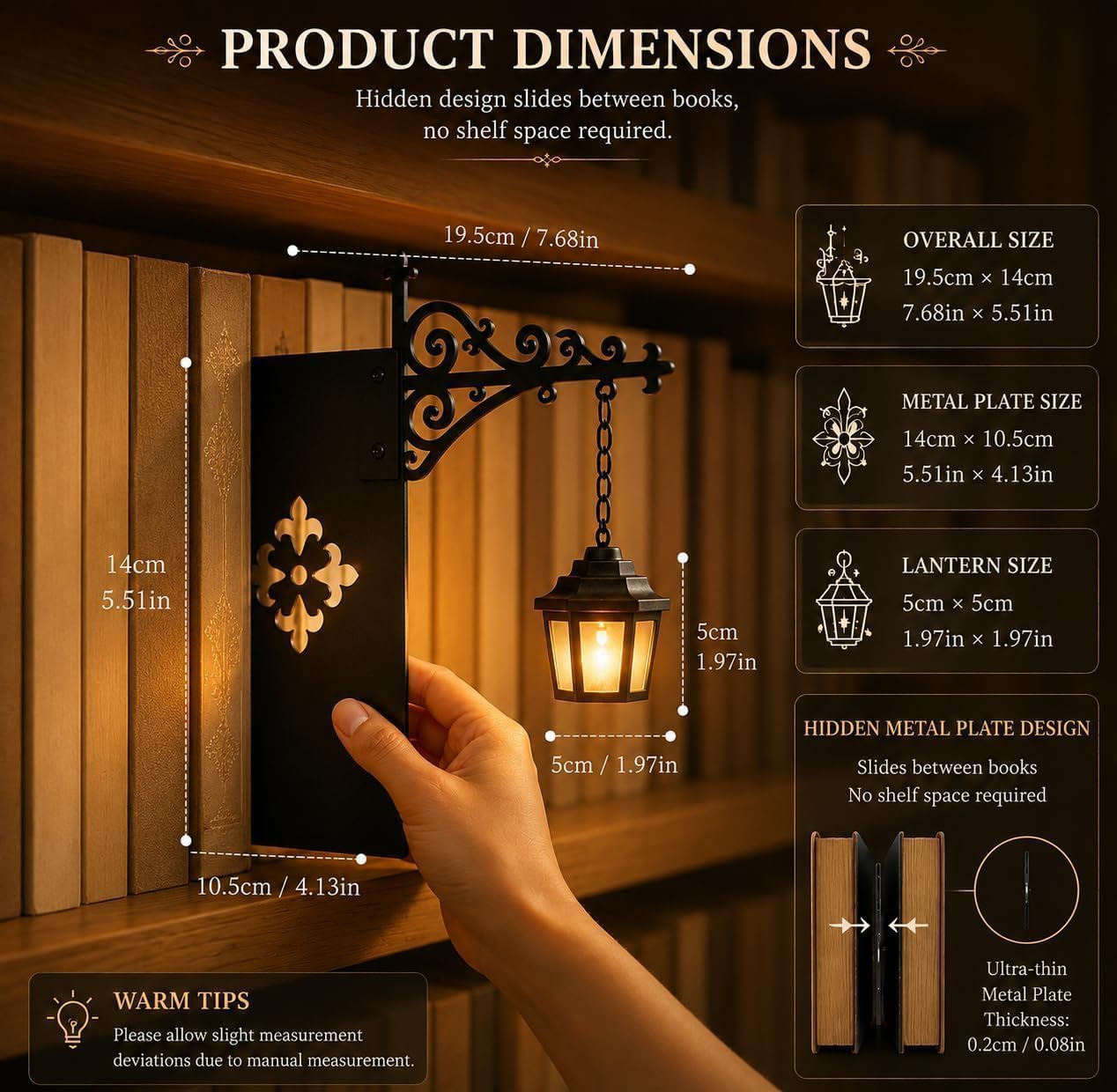 Detalle de ro hxizw bookshelf lamp, 3-Piece Iron Lantern Light with Warm LED Glow