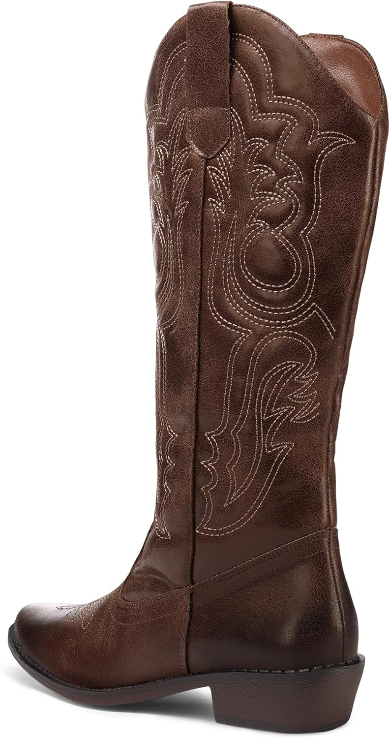 Thumbnail 4 de mysoft Women's Cowboy Boots Mid Calf - Embroidered Western Cowgirl Boots with Pointed Toe and Chunky Heel