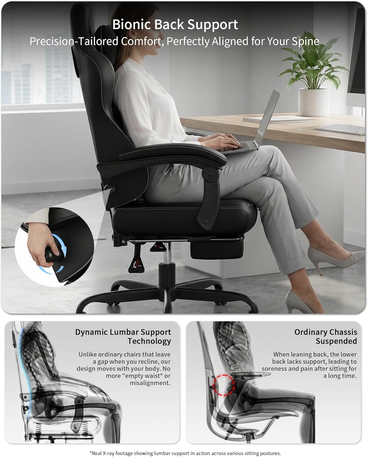 Thumbnail 4 de JUMMICO Sedia da Ufficio Ergonomica con Supporto Lombare Dinamico e Poggiapiedi: comfort prolungato per home office