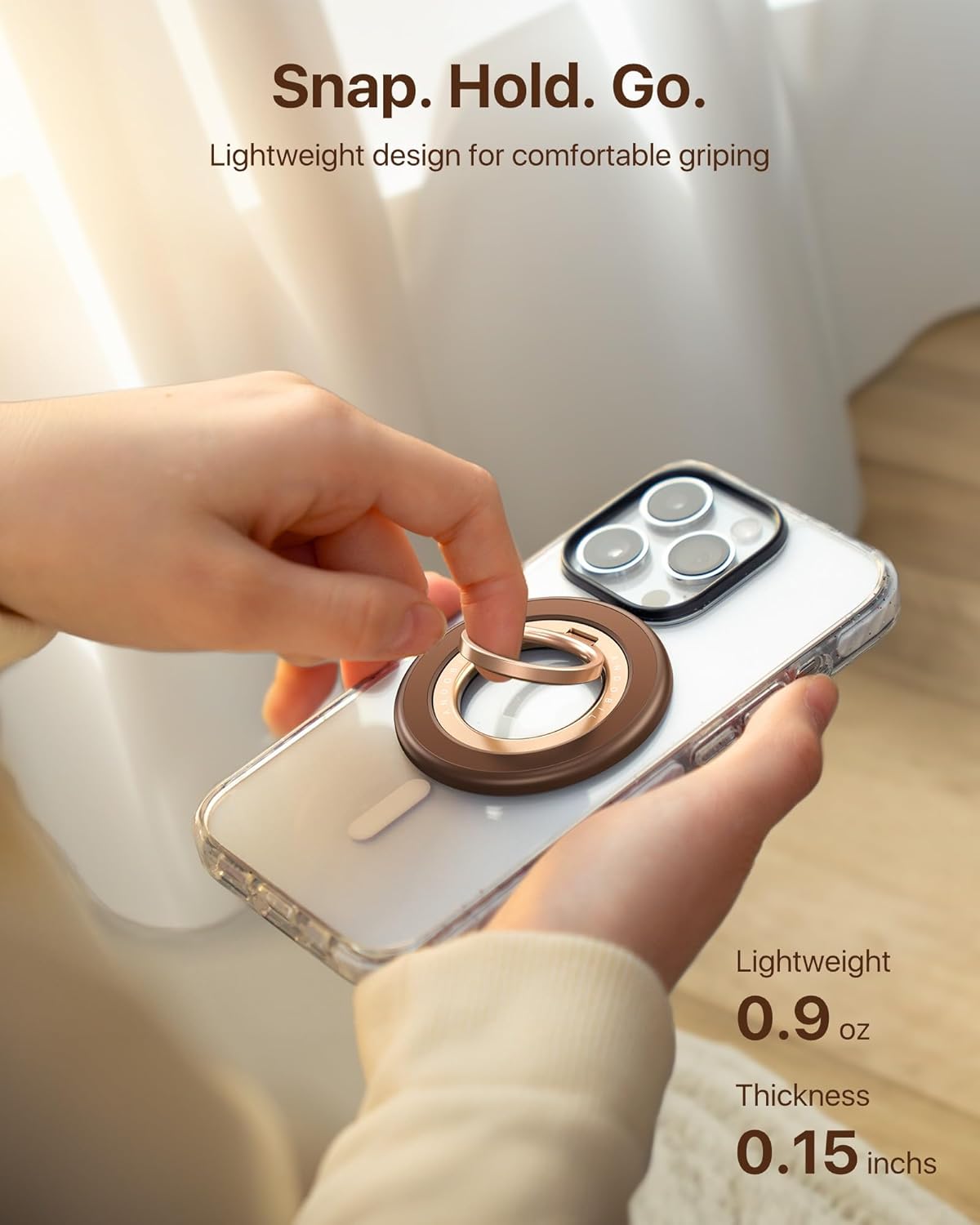 Detalle 2 de andobil 2026 3rd Gen Magnetic Phone Ring Grip for MagSafe, Brown