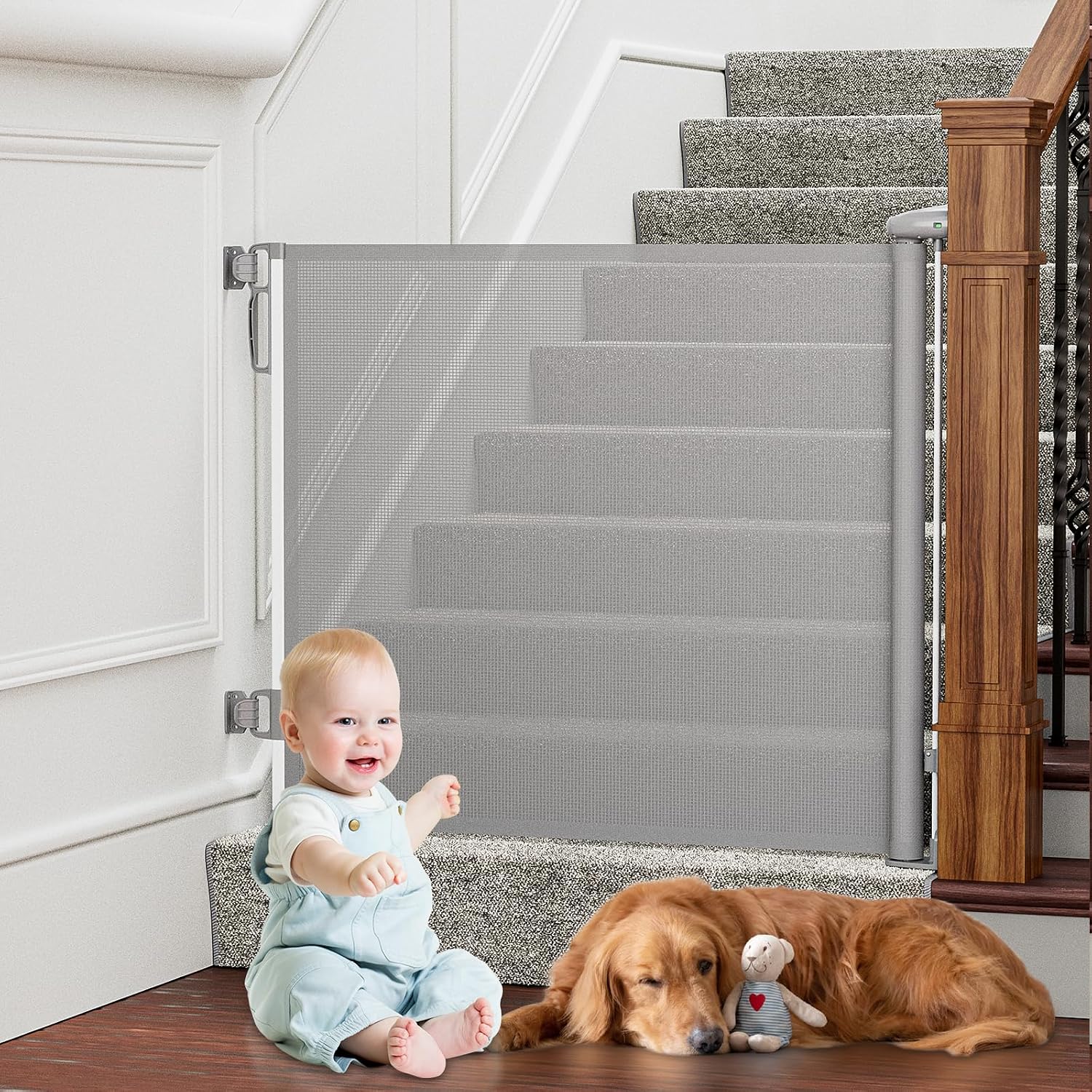 Detalle de probebi SG023 Retractable Baby Gate, Up to 54" Wide and 34" Tall