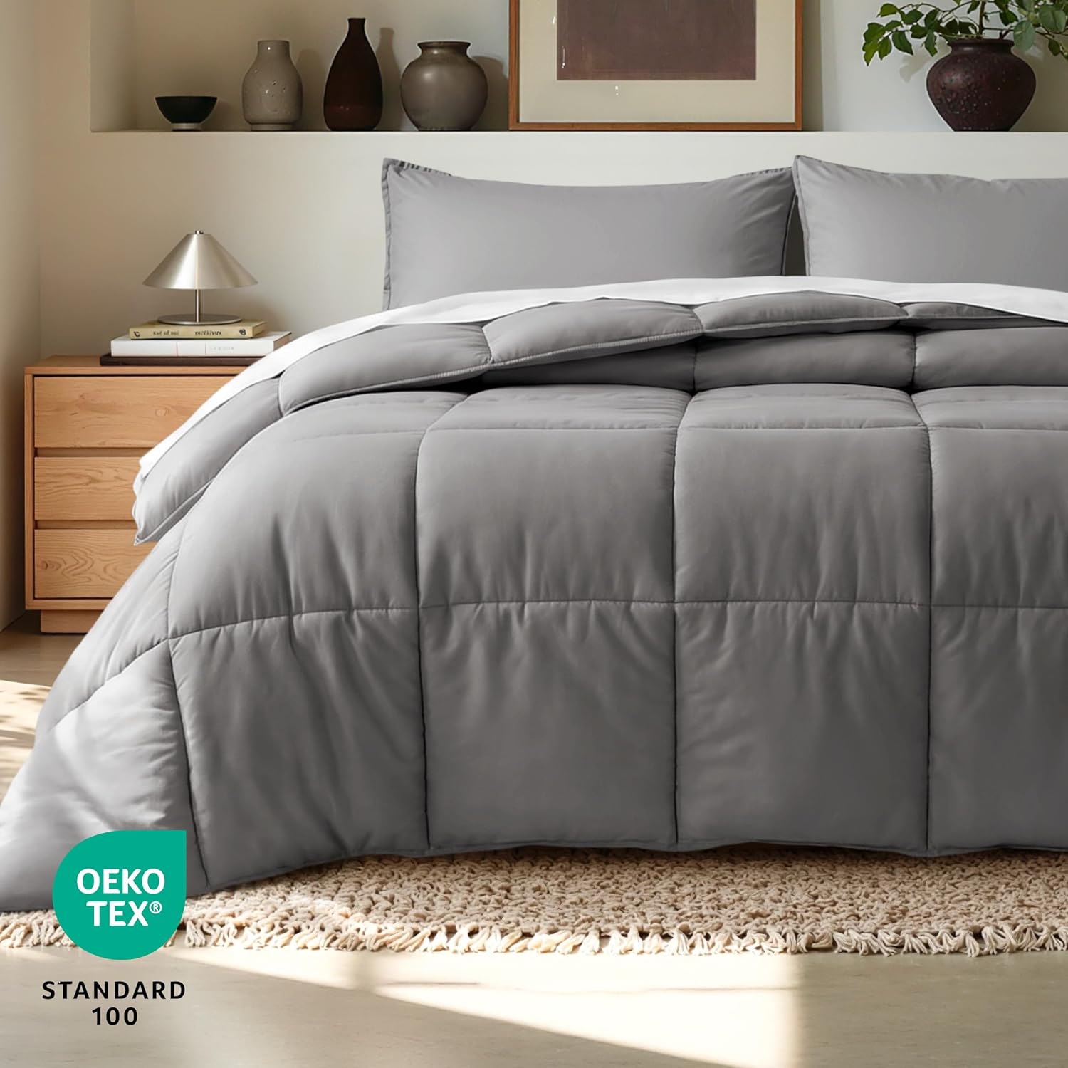 Detalle de Bare Home Comforter Set - Twin XL, Ultra-Soft Goose Down Alternative (Grey)