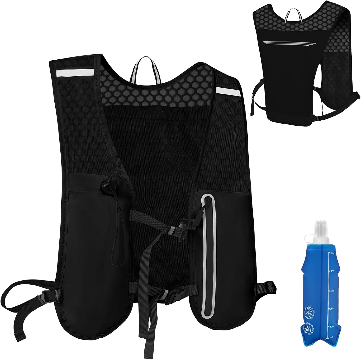 Detalle de Alaoo Running Vest Lightweight Hydration Backpack (115g) – Breathable Reflective Running Pack with 500ml Soft Water Bag
