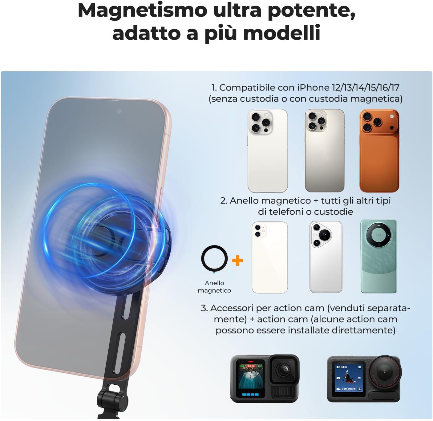 Detalle de K&F CONCEPT Porta Telefono Collo 2 in 1 Magnetico+Clip: supporto POV per smartphone