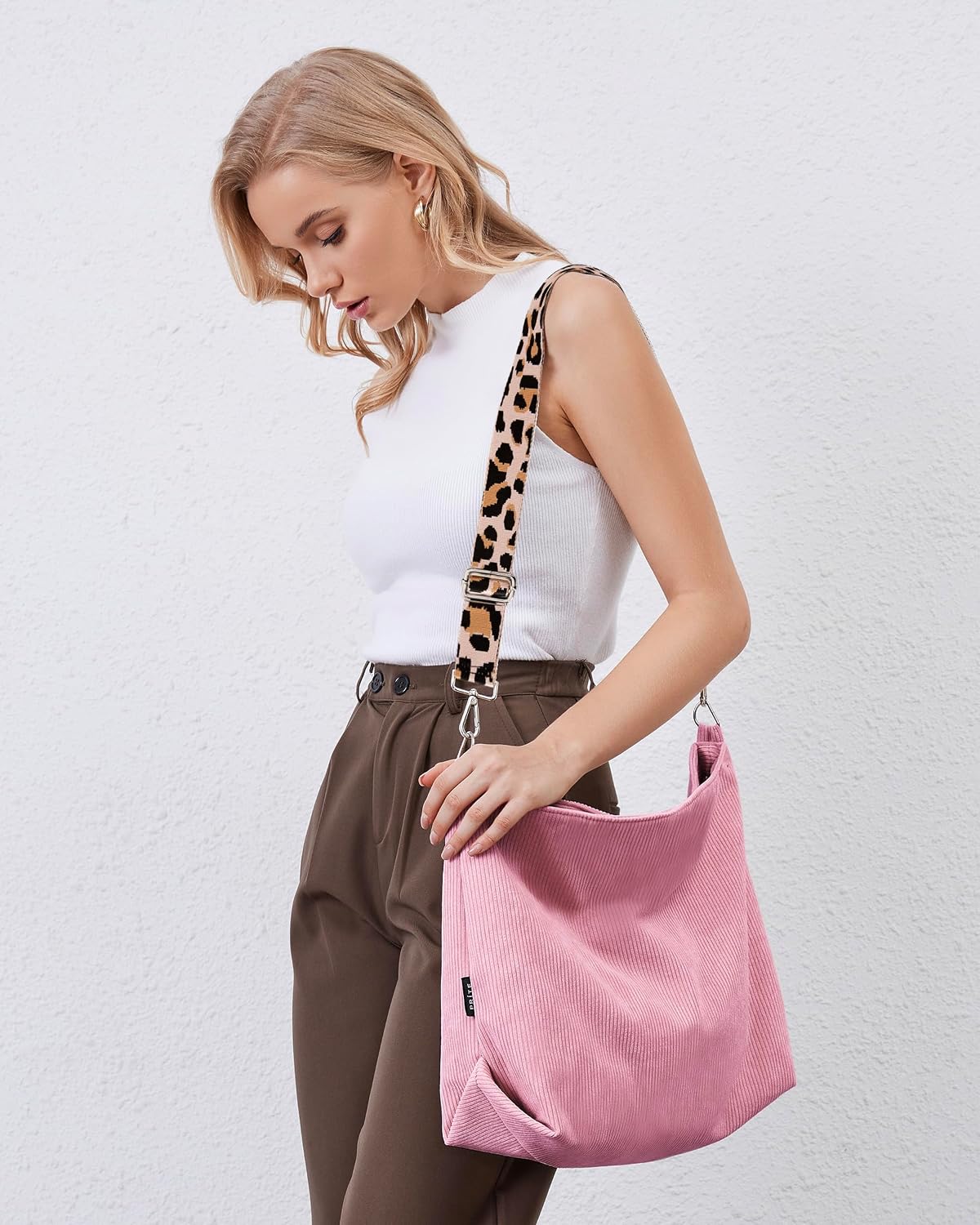 Thumbnail 1 de Prite corduroy tote bag for women with zip – large capacity shoulder bag with adjustable strap and pockets