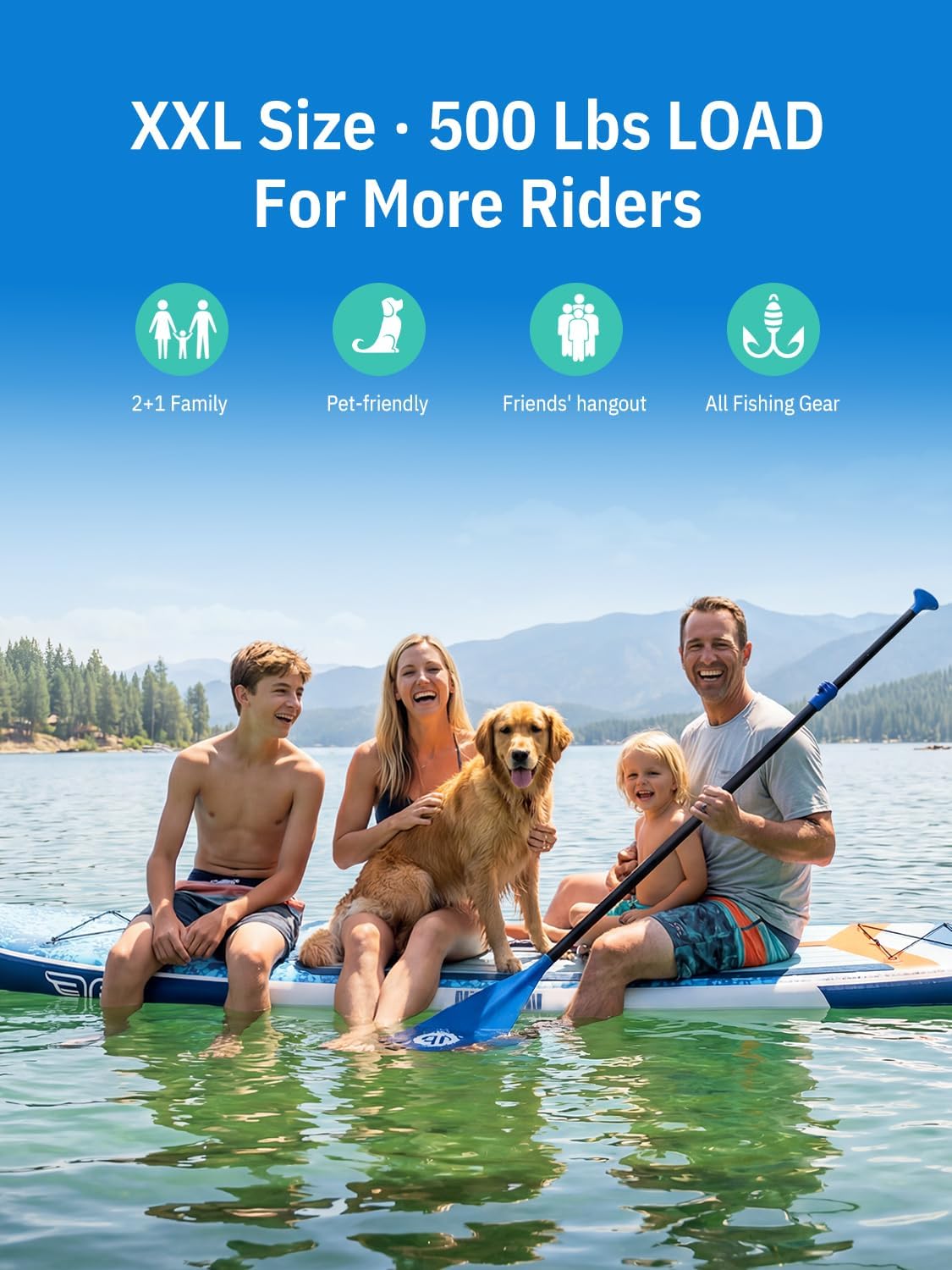 Detalle de Niphean (Extra Large) Inflatable Paddle Board (SUP) for 2+1 People, 500 lbs Capacity with Accessories