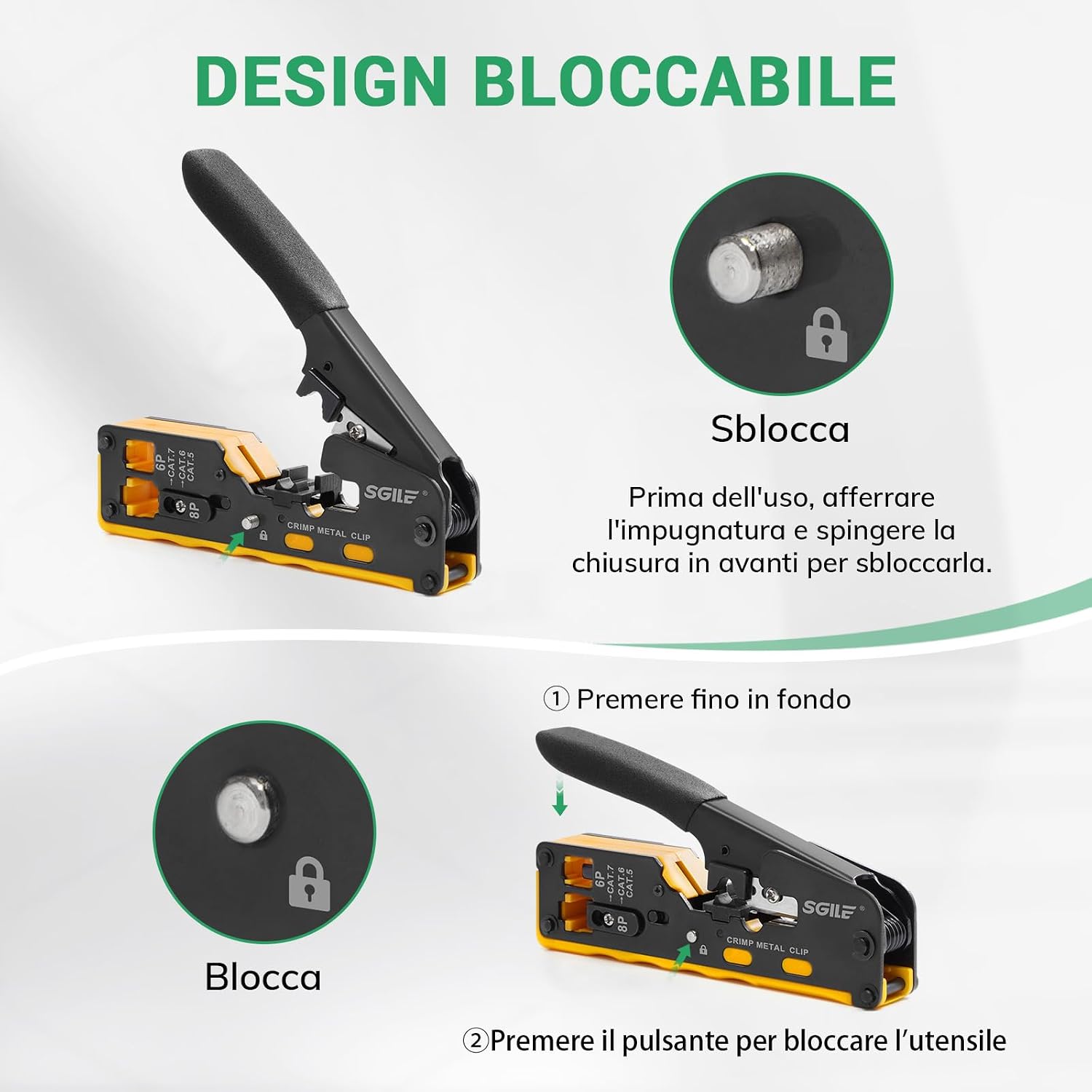 Detalle de SGILE Kit di Attrezzi per Rete: Pass Through RJ45 e Set Connettori CAT6, completo di strumento di ispezione e spelafili