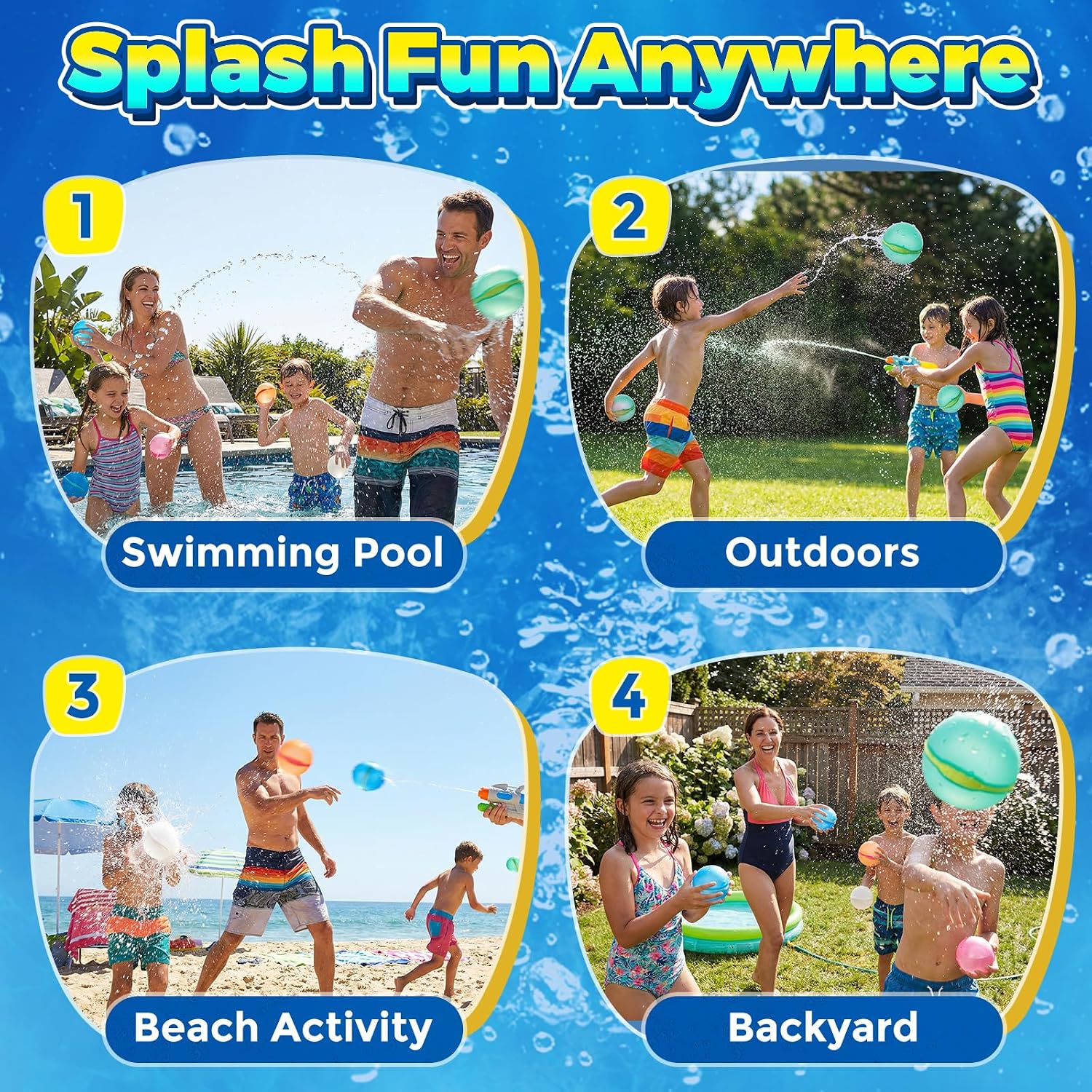Detalle 1 de Reusable Water Balloons with Magnetic Self-Sealing: 12 Colorful Balloons for Outdoor Water Fun