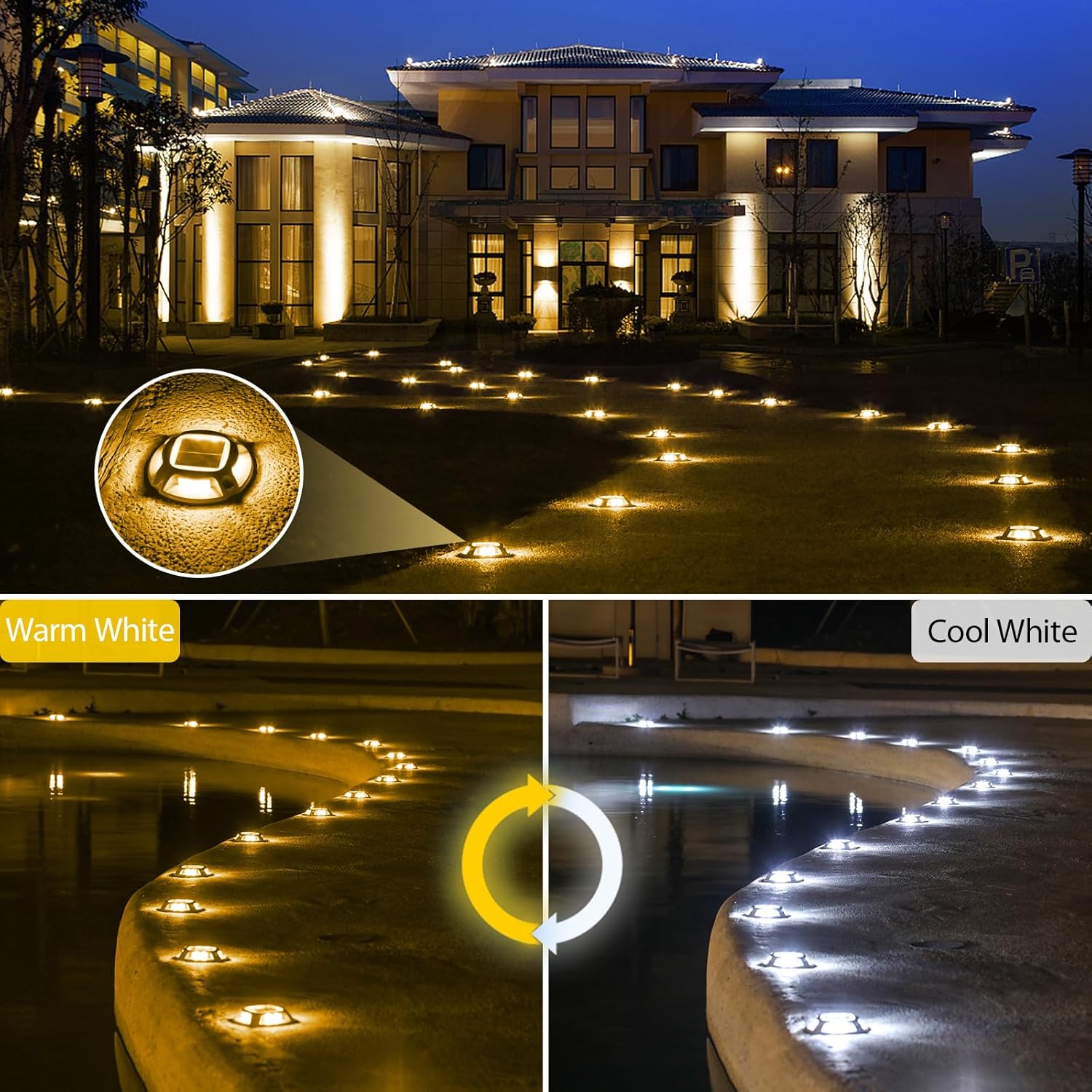 Thumbnail 3 de Quntis Luci Solari Esterno Giardino a 8 LED IP68 – Segnapasso LED Solare Bianco Freddo/Caldo (4 Pezzi)