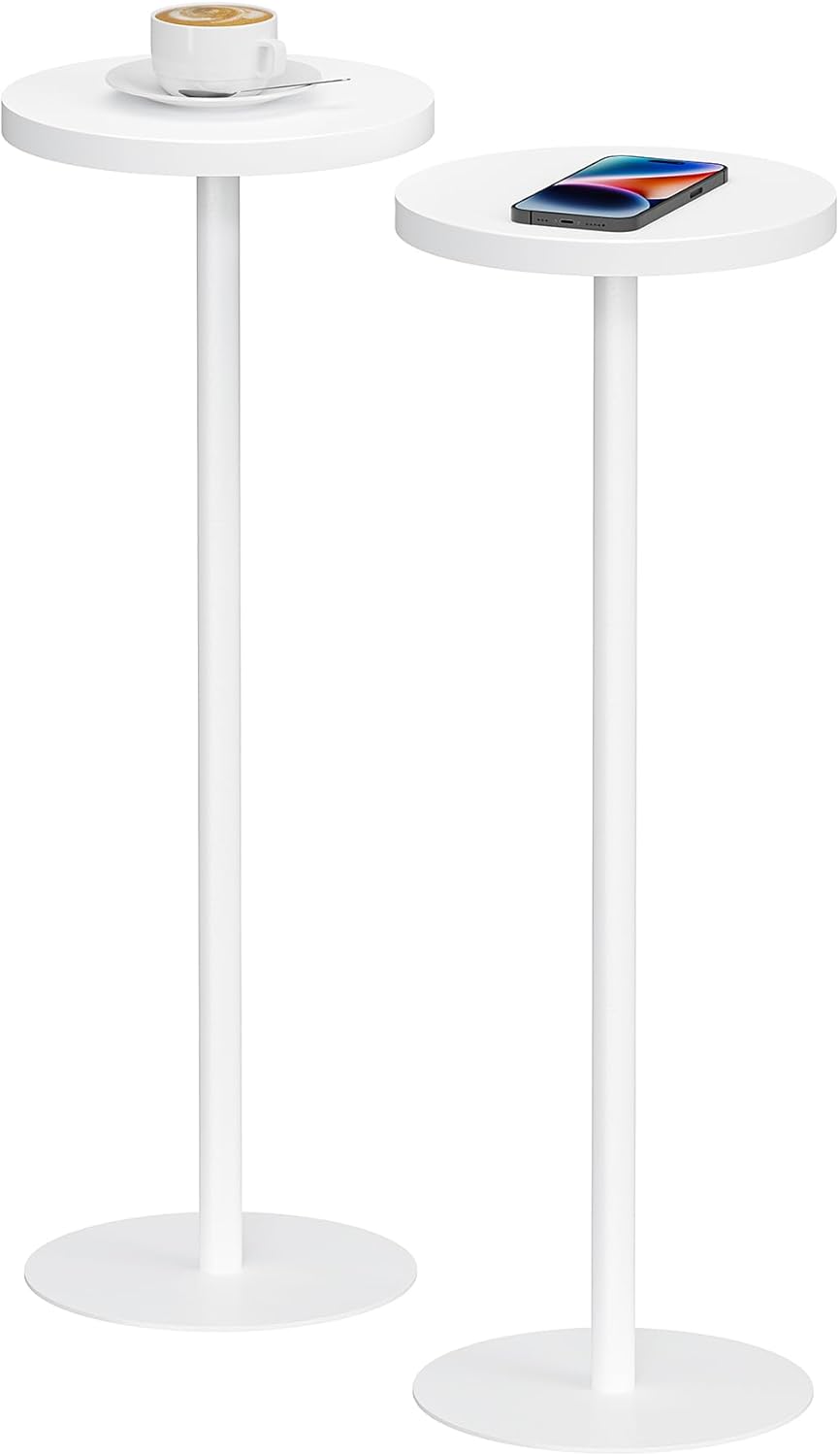 TUTOTAK Tall Round Side Table, Small End Table (Set of 2) – White