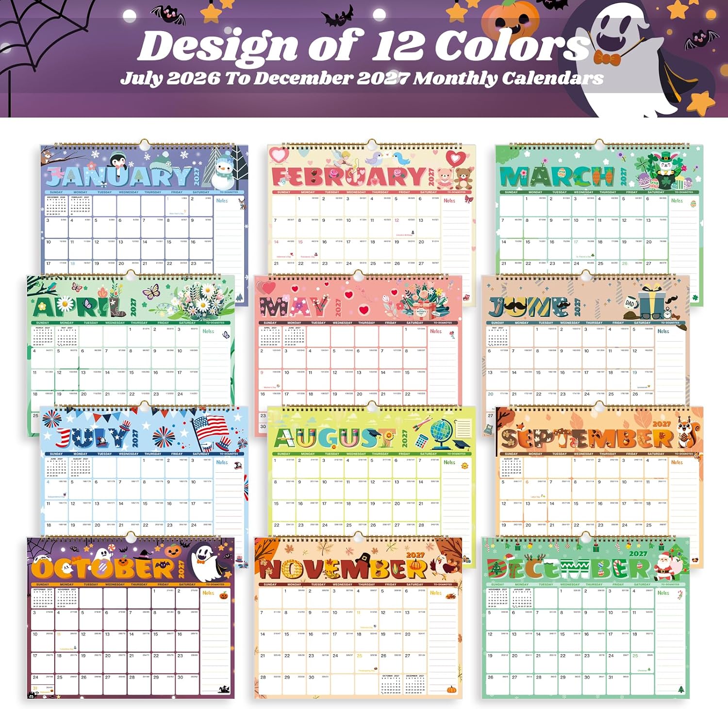 Detalle 2 de XISIDO 2026–2027 Wall Calendar, 18-Month Planner with Notes and Hanging Hook