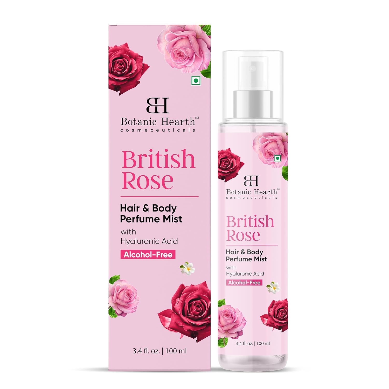 Botanic Hearth British Rose Hair Perfume & Body Mist (Alcohol-Free) — long-lasting rose scent for hair and skin, 3.4 fl oz
