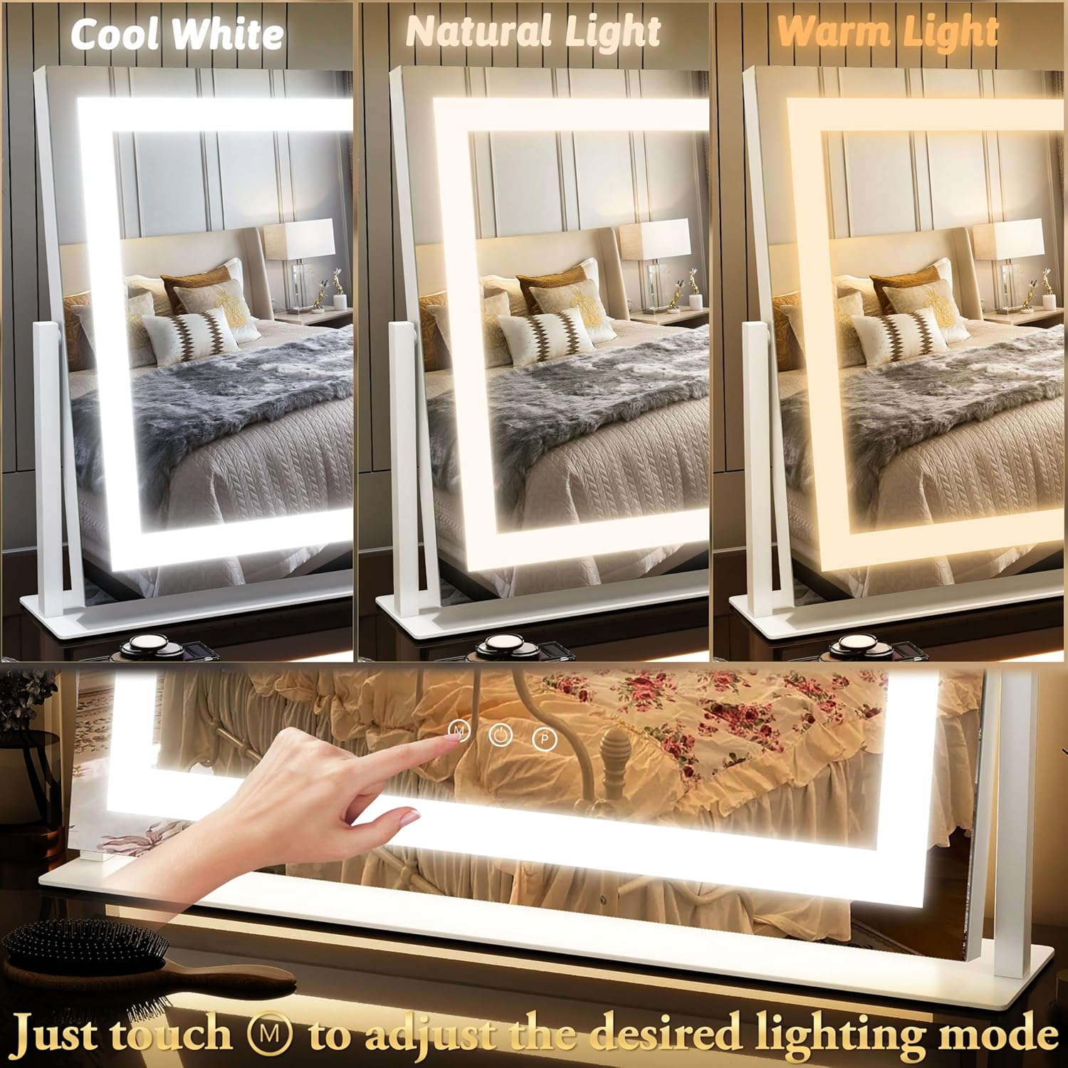 Thumbnail 1 de FENNIO Vanity Mirror with Lights 22"x18" — 10X Magnification, USB, and Smart Touch 3-Color Dimmable Lighting