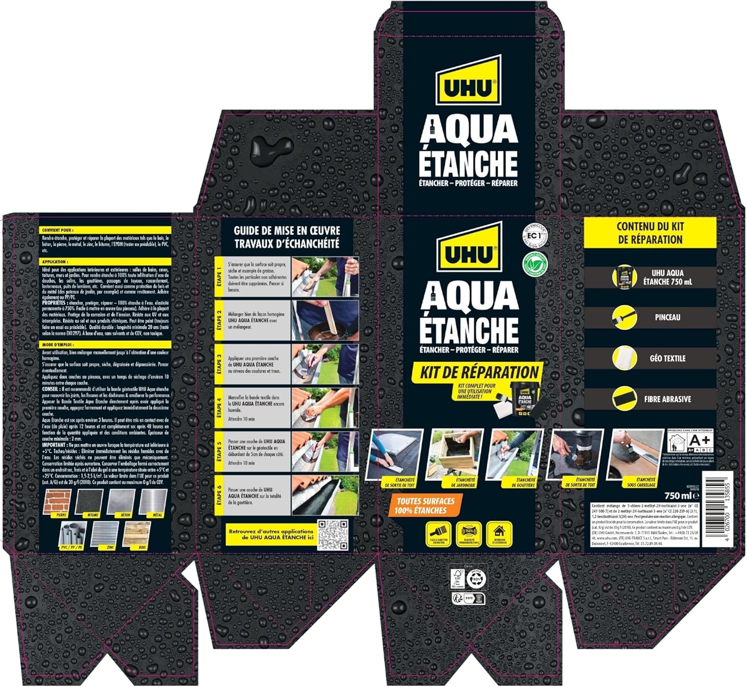Thumbnail 2 de UHU Aqua Etanche – Kit de Réparation Complet avec Enduit d'Étanchéité (750 ml)