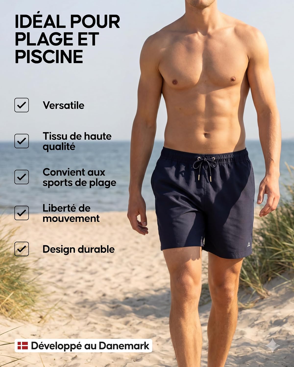 Detalle de Short de bain homme Danish Endurance léger et confortable, séchage rapide avec doublure en mesh