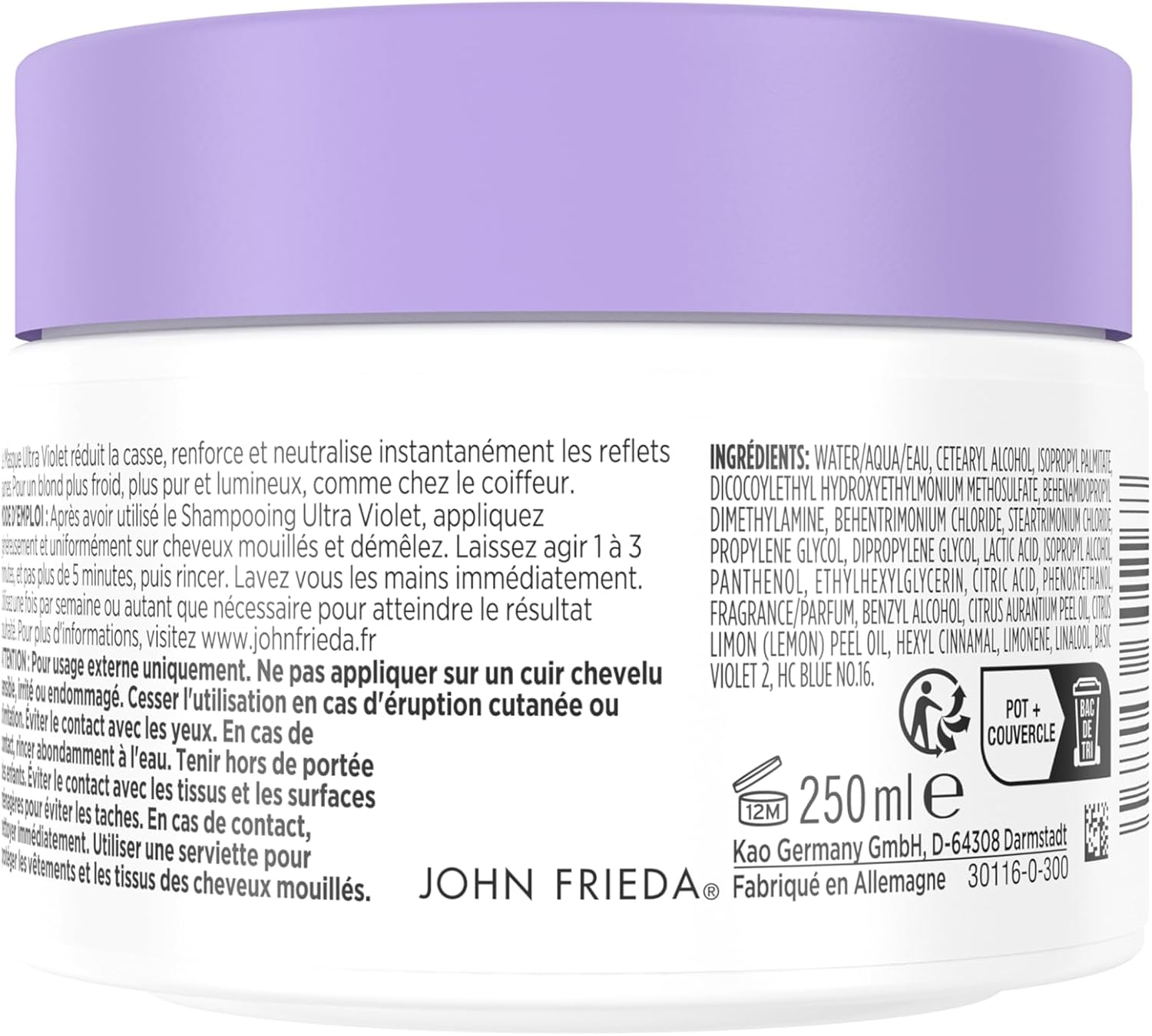 Detalle 2 de Ultra Violet Masque Violet pour Blonds 250 ml – soin neutralisant et nourrissant