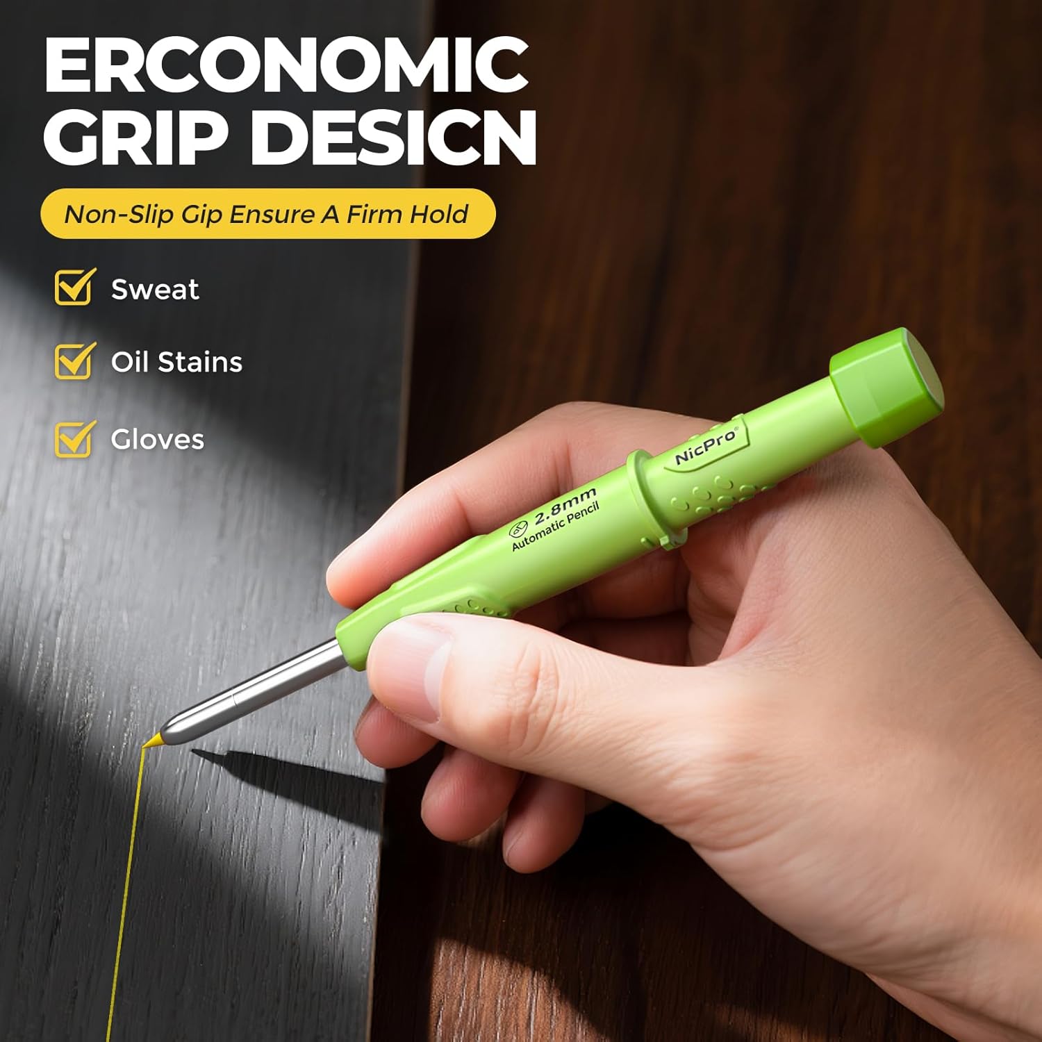 Thumbnail 3 de Nicpro CP3000 Carpenter Pencil with Sharpener & 19 x 2.8 mm Refills (Green) with Deep-Hole Marker Tip
