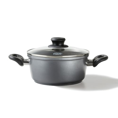 STONELINE Casserole 24 cm avec couvercle en verre – Revêtement pierre antiadhésif, compatible induction et four