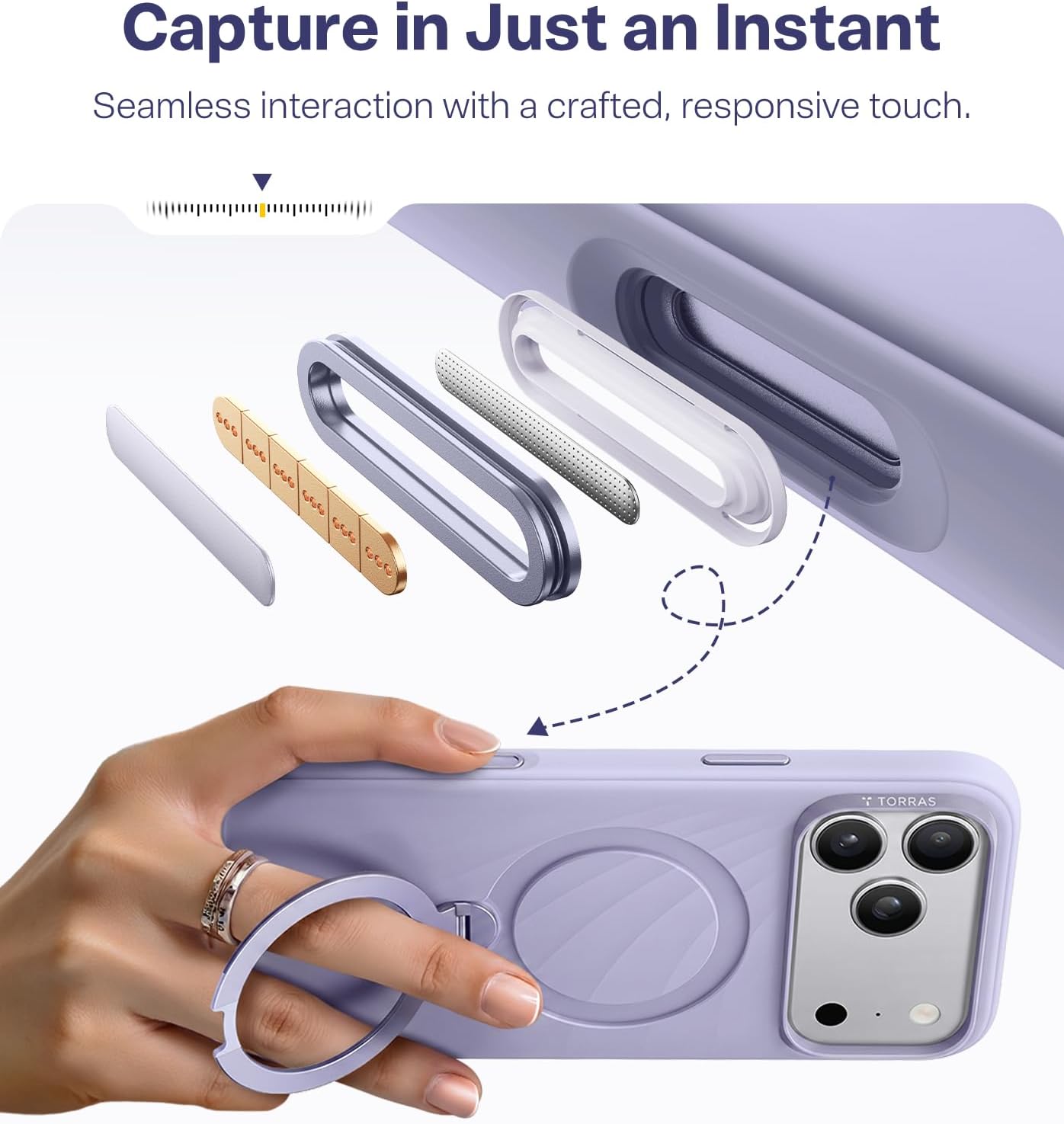 Thumbnail 6 de TORRAS Q3 Wind Silicone Case for iPhone 17 Pro Max with MagSafe, 360 Spin Stand, Lilac Haze