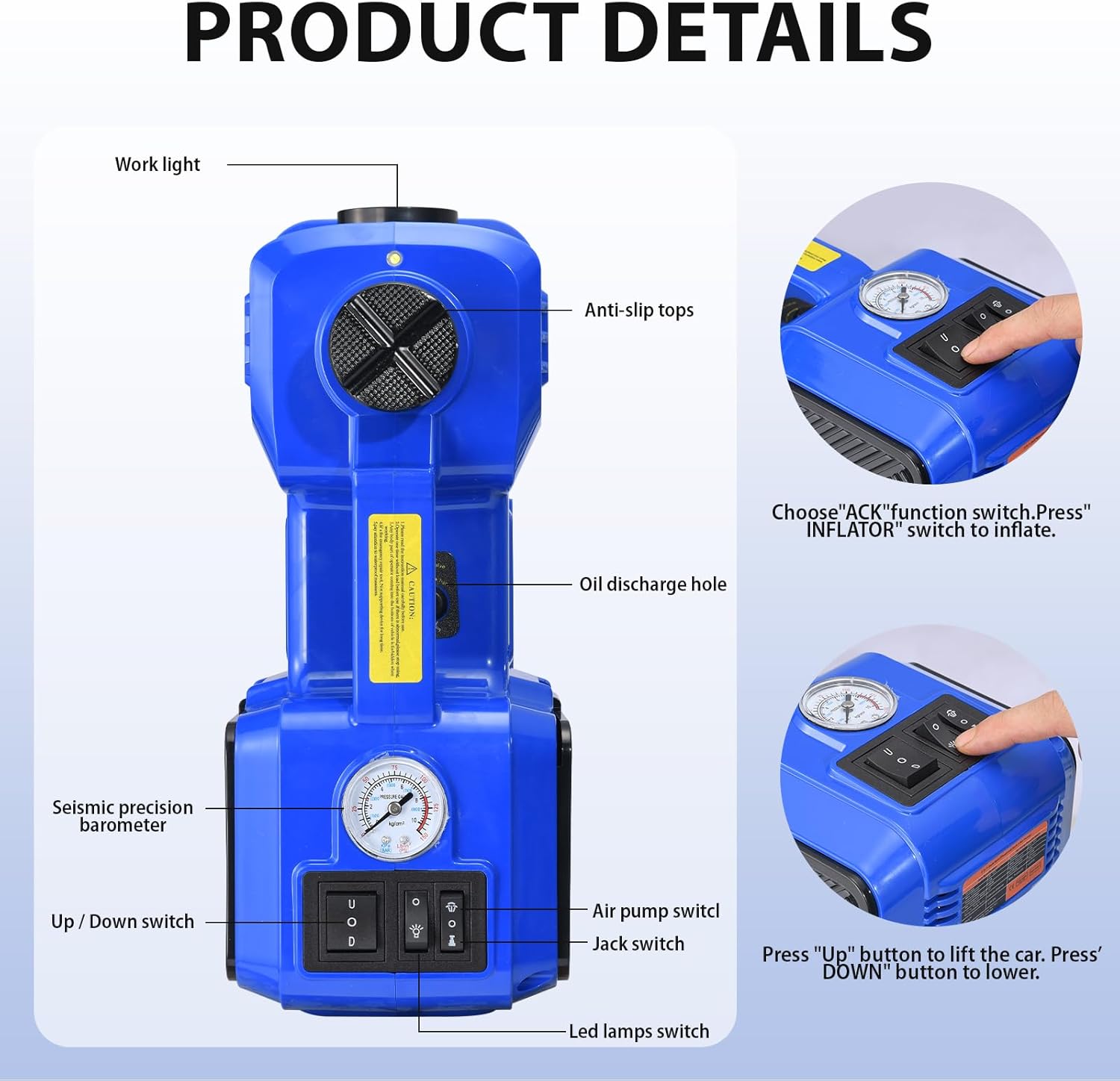 Thumbnail 2 de Electric Car Jack Kit 5 Ton 12V Electric Hydraulic Floor Jack with Built-in Inflator & Impact Wrench (Blue)