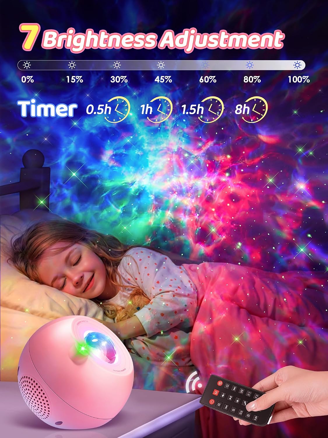 Detalle 2 de One Fire WH-E14A Galaxy Projector with Bluetooth, Green Stars and Remote
