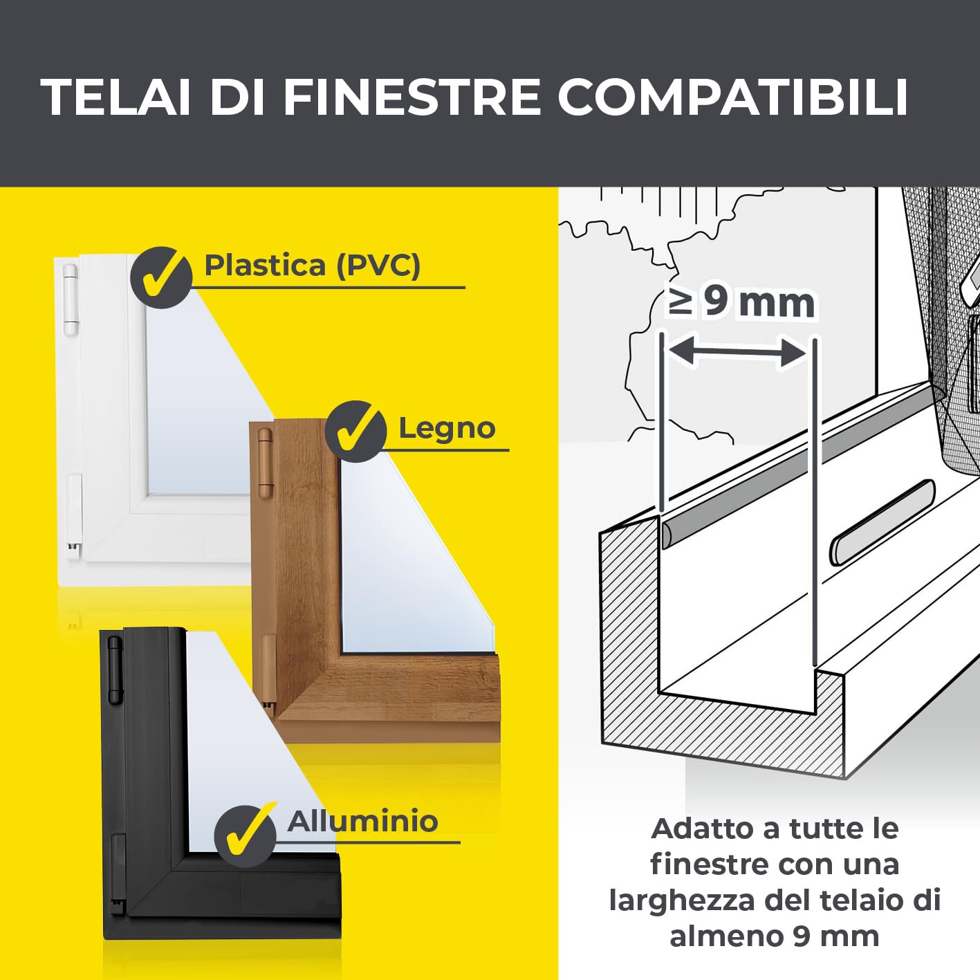 Thumbnail 5 de EASYmaxx zanzariera per finestra con chiusura a strappo tagliabile fino a 150 x 180 cm (rete nera)