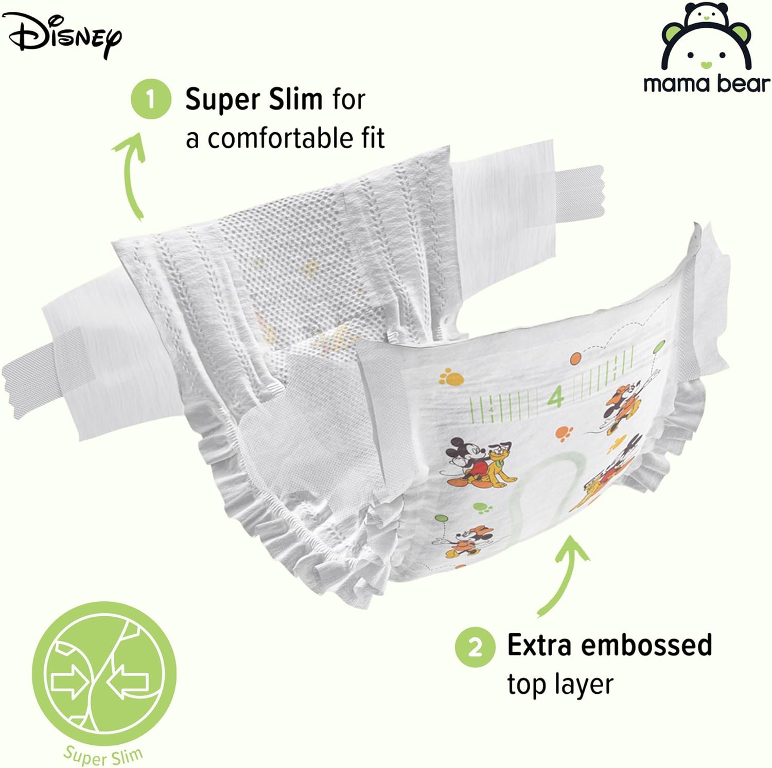 Detalle de Amazon Brand - Mama Bear Disney Ultra Dry Nappies Size 4 (8-14 kg), 168 Count (2 Packs of 84) with Disney patterns