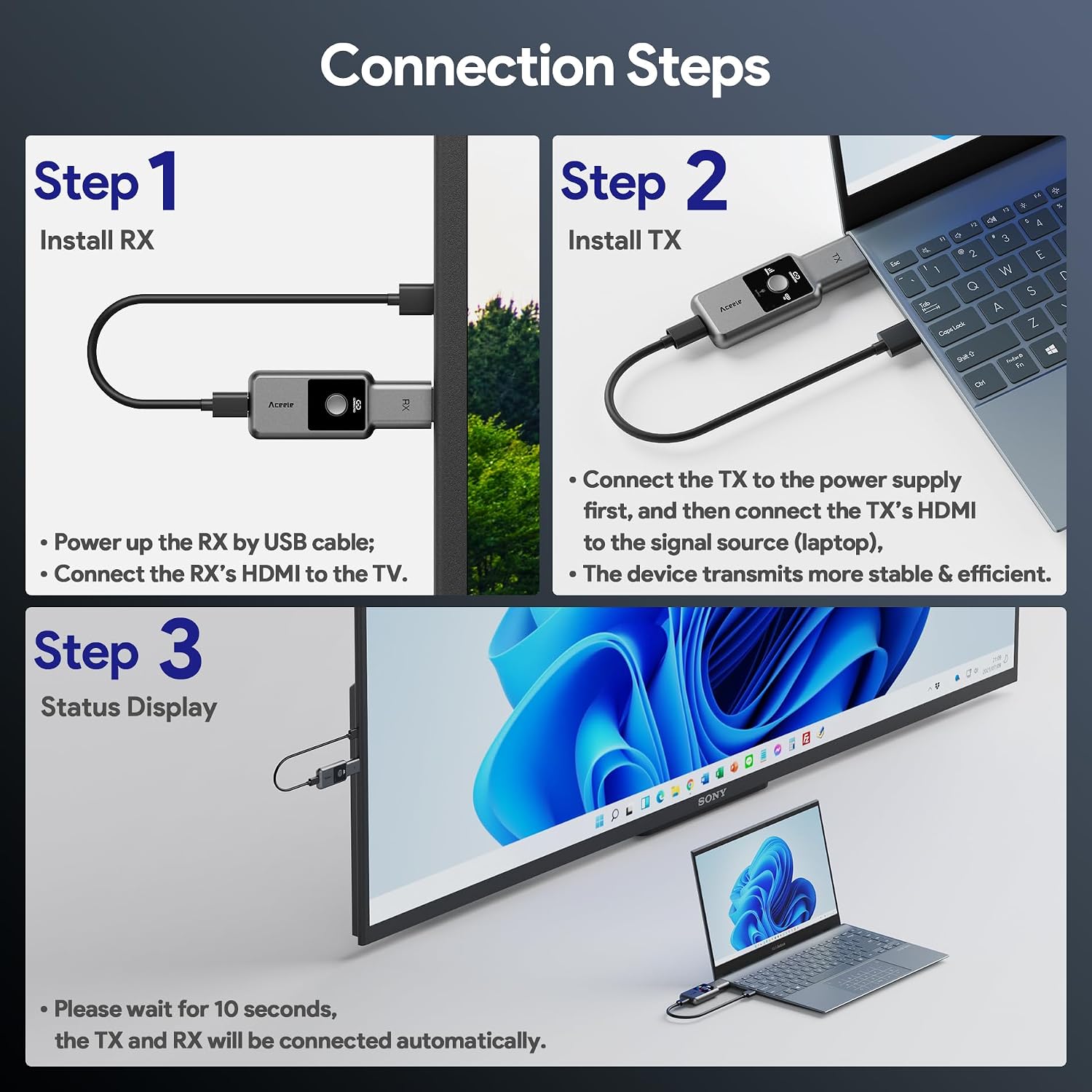 Thumbnail 6 de Aceele 1080P@60Hz Wireless HDMI Transmitter and Receiver with LCD Screen