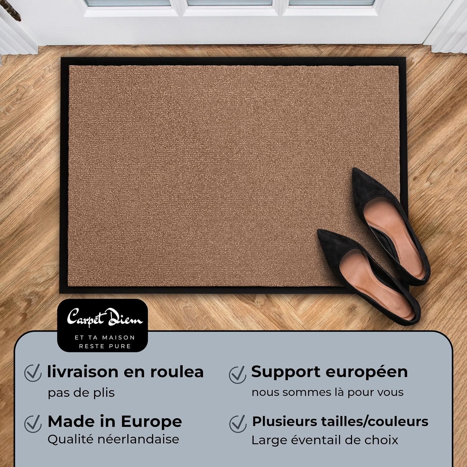 Detalle de Carpet Diem Paillasson Intérieur Entrée 40x60 cm – Beige, absorbant et antidérapant, fabriqué en EU