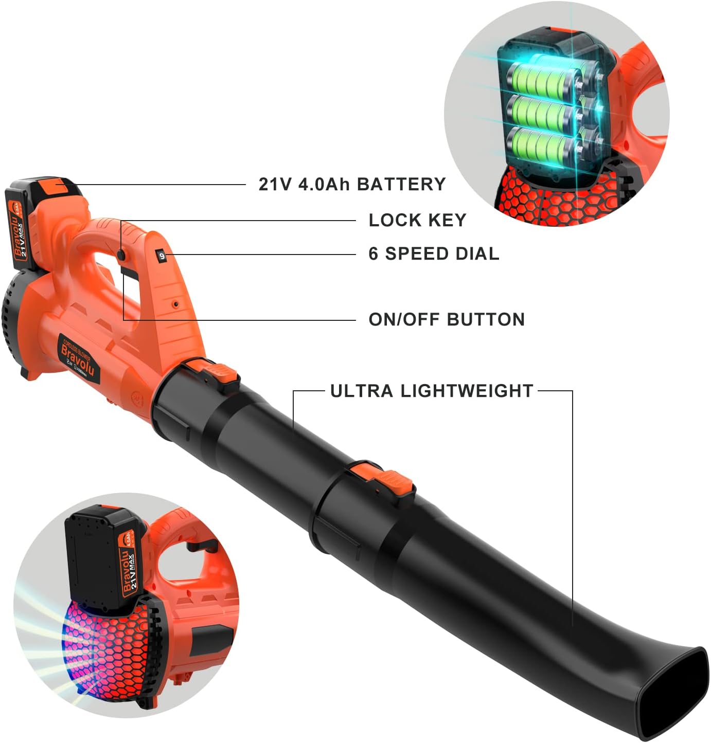 Detalle 2 de Soffiatore foglie a batteria Bravolu 305 km/h