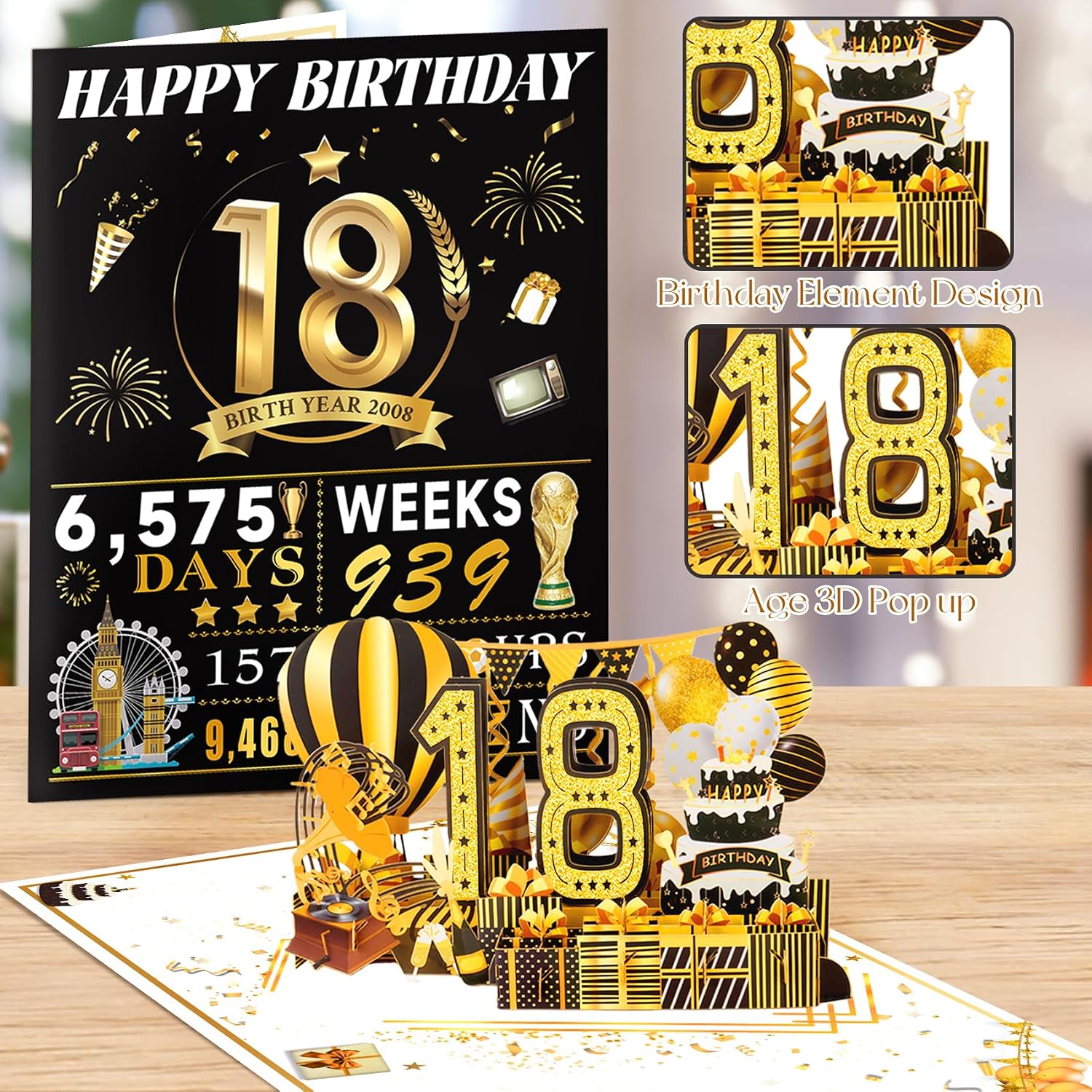 Detalle de 18th Birthday Card Pop Up 2008 Retro