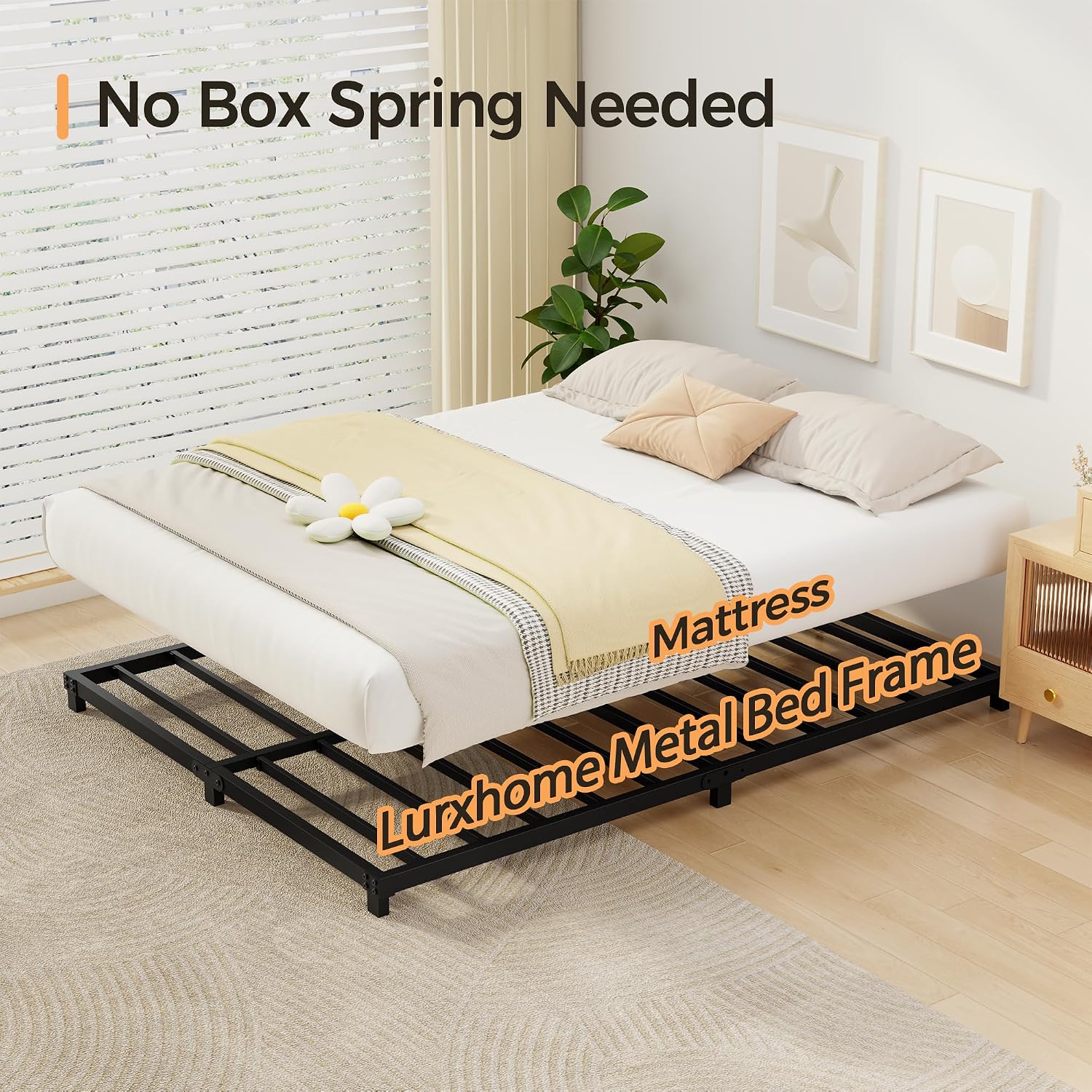 Thumbnail 6 de Lurxhome LH-0015-F Full-Size Metal Bed Frame, 4-Inch Low Profile