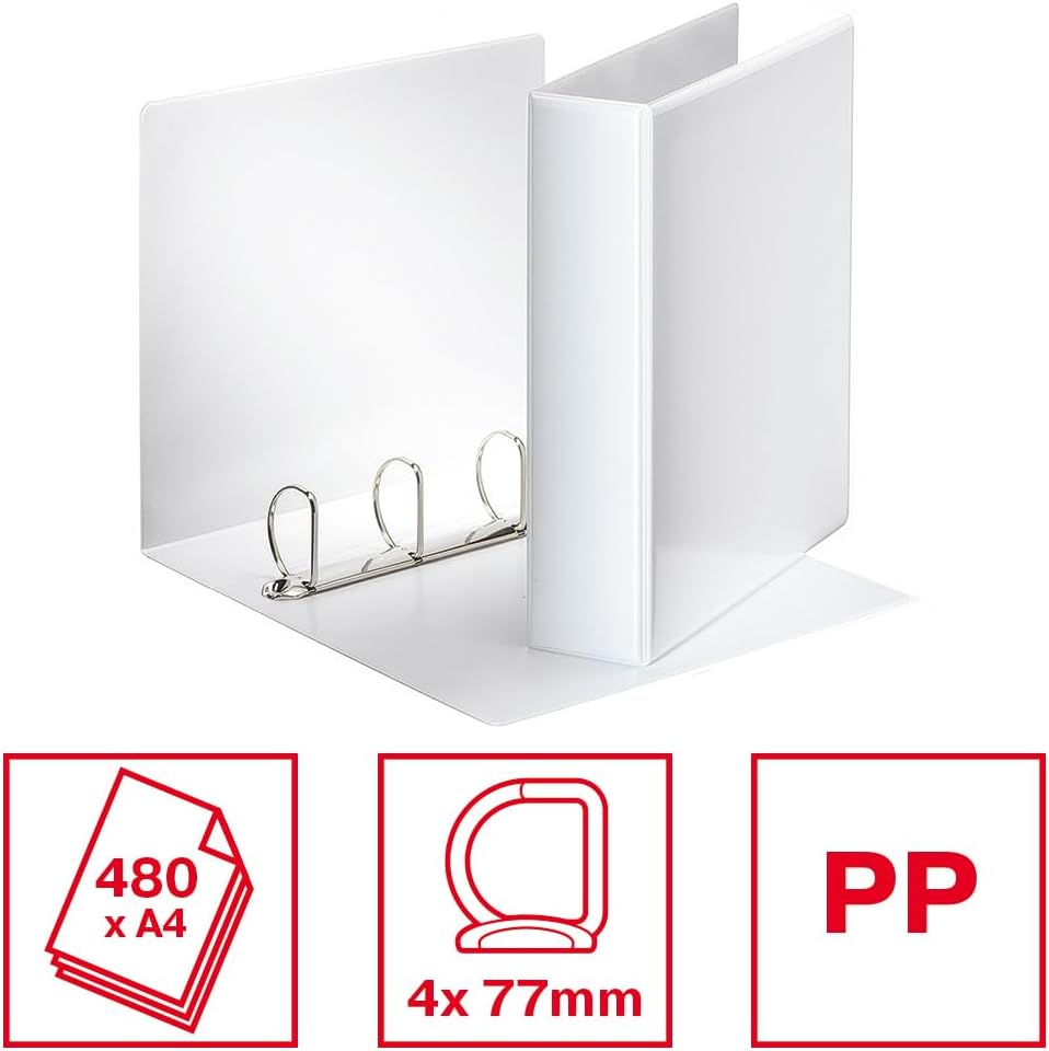Detalle de Esselte Essentials 49705 : Classeur à anneaux personnalisable, A4, 4 anneaux (50 mm) – blanc