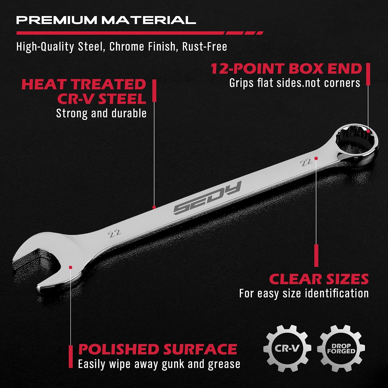 Thumbnail 6 de SEDY 81061 30-Piece Combination Wrench Set, SAE and Metric, 12-Point