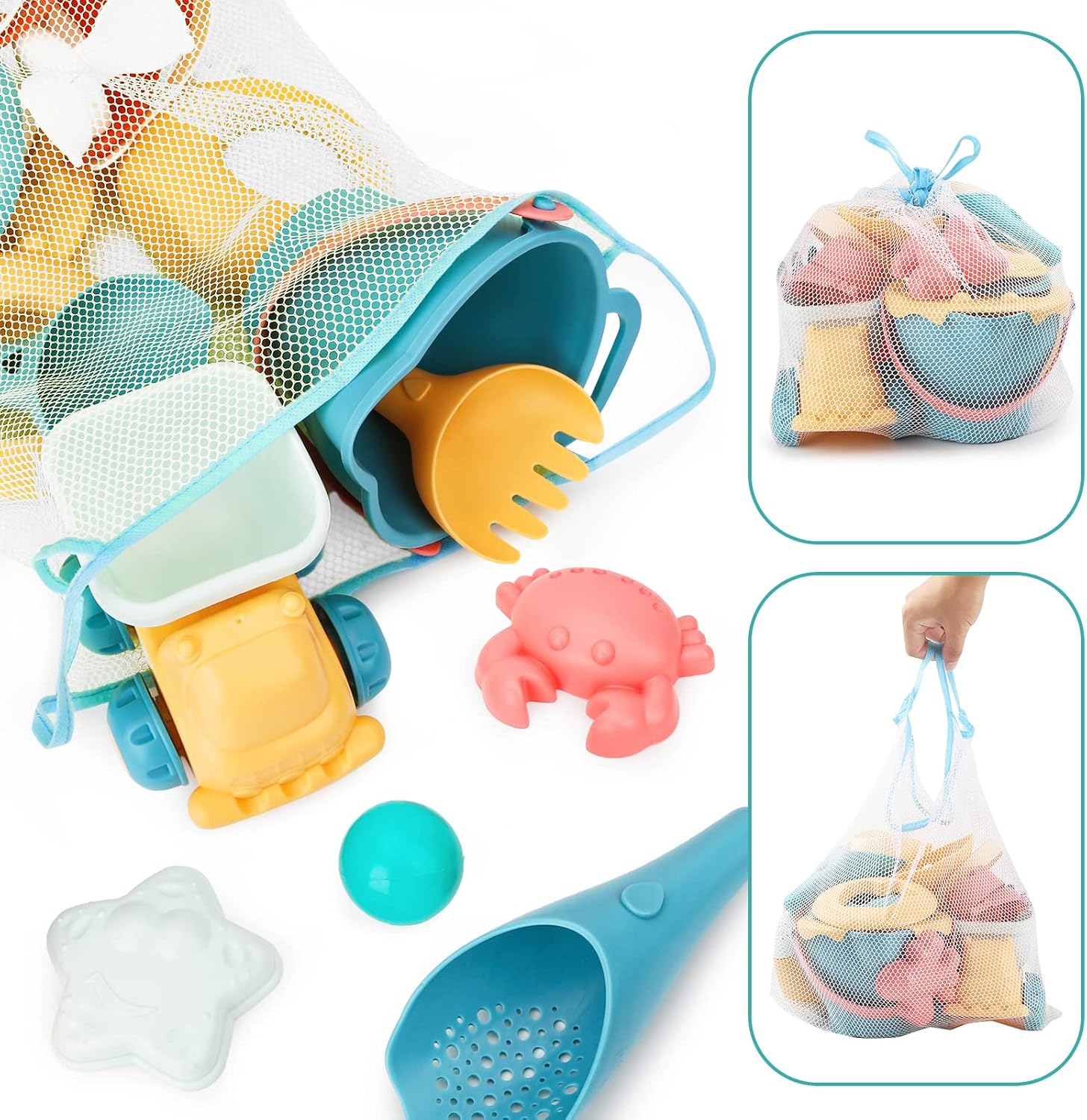 Detalle de Sanlebi 17‑teiliges Strandspielzeug-Set mit Netztasche – Sandkasten-Equipment für Kinder