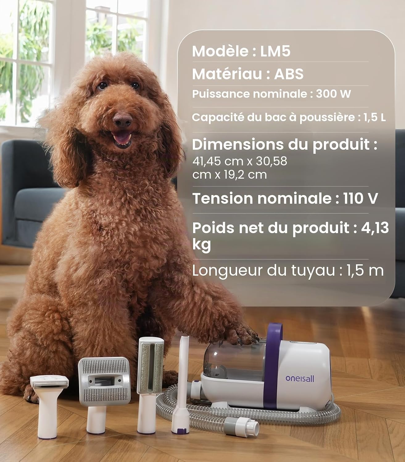Thumbnail 6 de Oneisall Aspirateur pour Chiens avec Brosse — 4 en 1, silincieux et pratique
