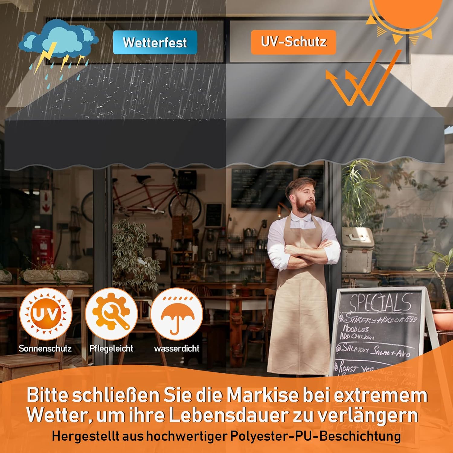 Thumbnail 5 de Tubiaz Klemmmarkise Balkon ohne Bohren – 300 cm Breite, verstellbar, UV-beständig, wasserdicht