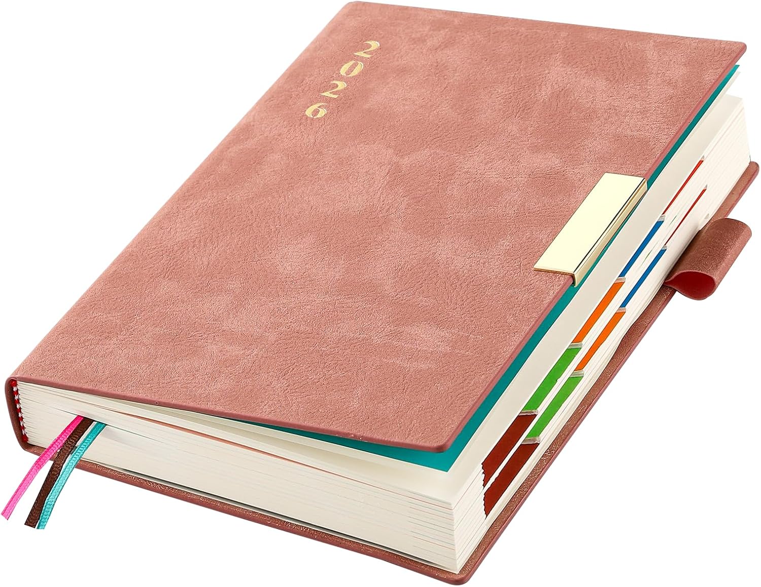 Thumbnail 2 de 2026 A5 Page-a-Day Diary (Jan to Dec) with Monthly Tabs, Pen Loop & Pocket – Pink bookmarks