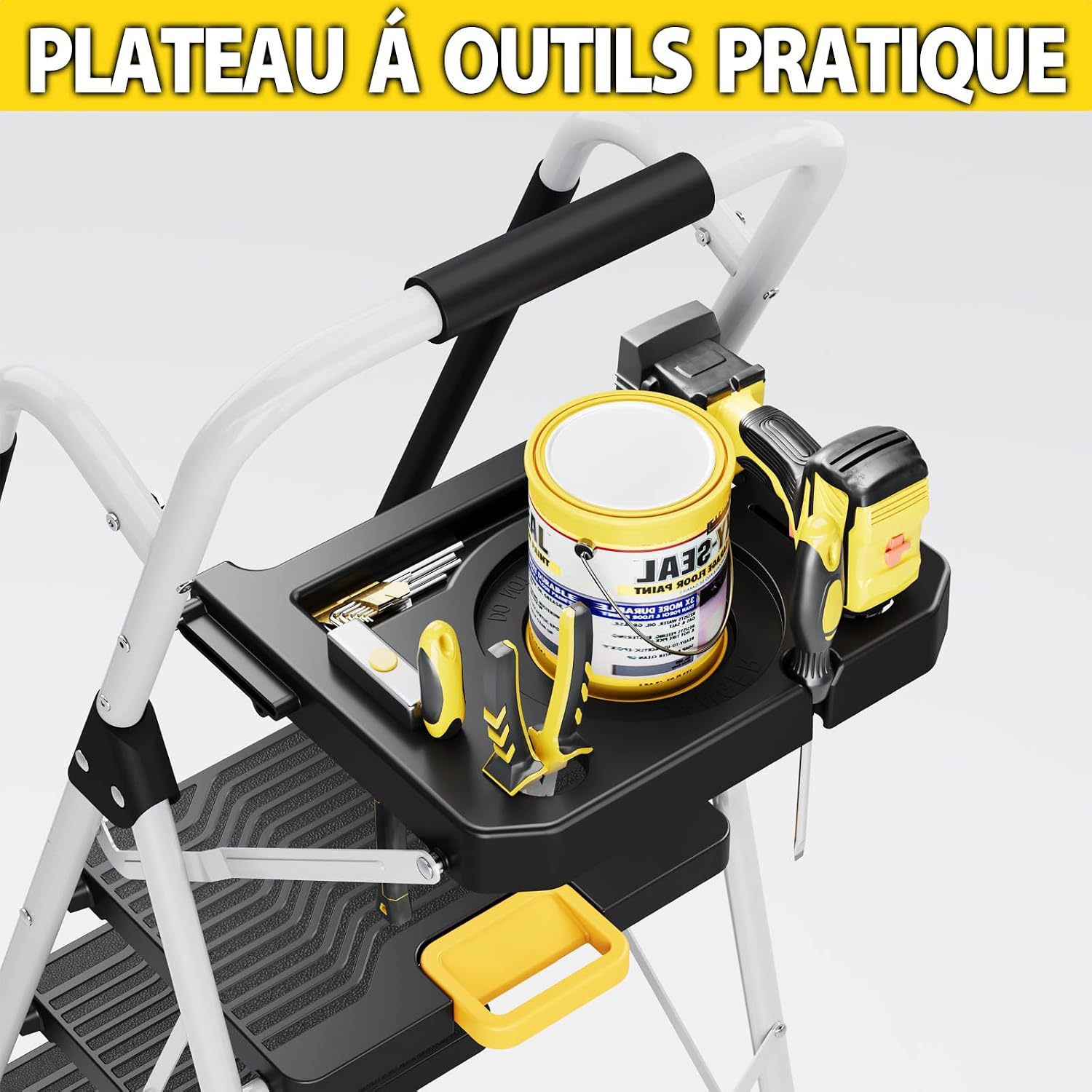 Detalle de KINGRACK Escabeau Pliable 5 marches – Charge maximale 150 kg, acier résistant, sécurité renforcée