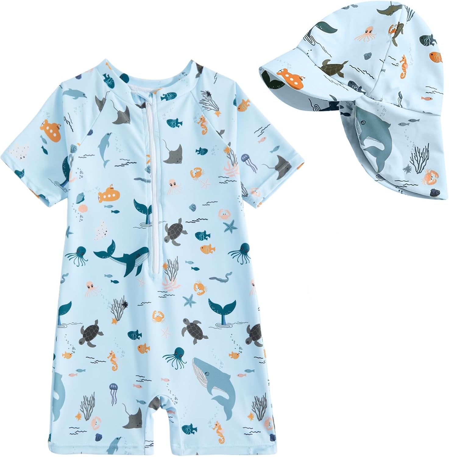 Thumbnail 6 de JiAmy Baby Badeanzug Einteiler mit UV-Schutz (3 Monate–3 Jahre) inkl. Mütze