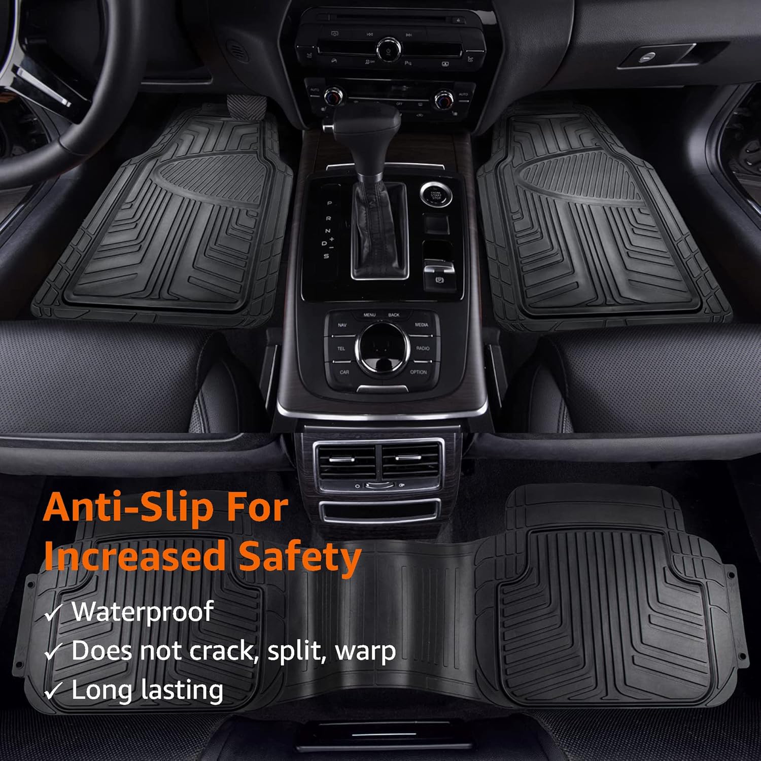 Detalle de Amazon Basics Tappetini in gomma per auto, SUV e camion set da 3 pezzi – protezione integrale per sedile posteriore