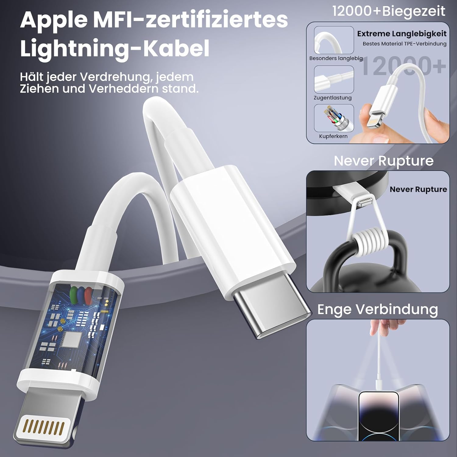 Thumbnail 1 de iPhone Ladekabel 2er-Pack – MFi-zertifiziert, USB-C auf Lightning, 2 m & 3 m
