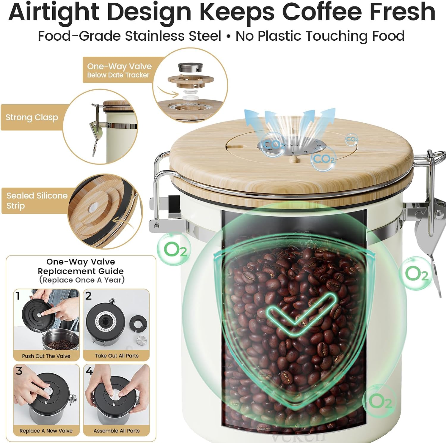 Detalle 2 de Veken Coffee Sugar Canister 16OZ