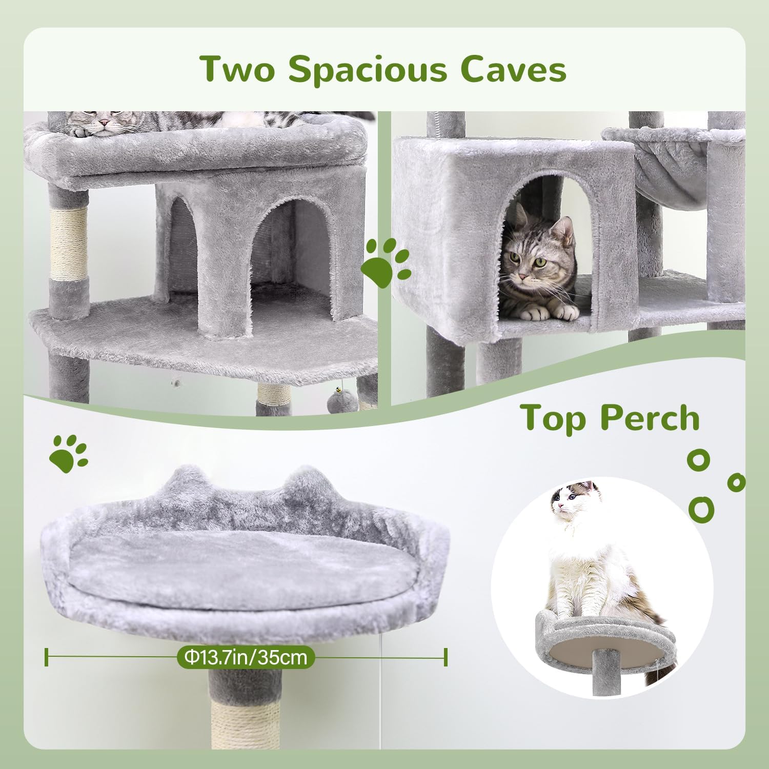 Thumbnail 4 de Globlazer Arbre à chat XXL pour gros chats (183 cm) avec niches, plateformes et perchoir — Gris clair