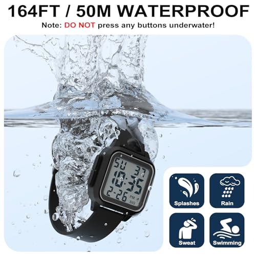 Thumbnail 2 de DTKID Adult Digital Watch, Square — 50M Waterproof, Easy Read, Black