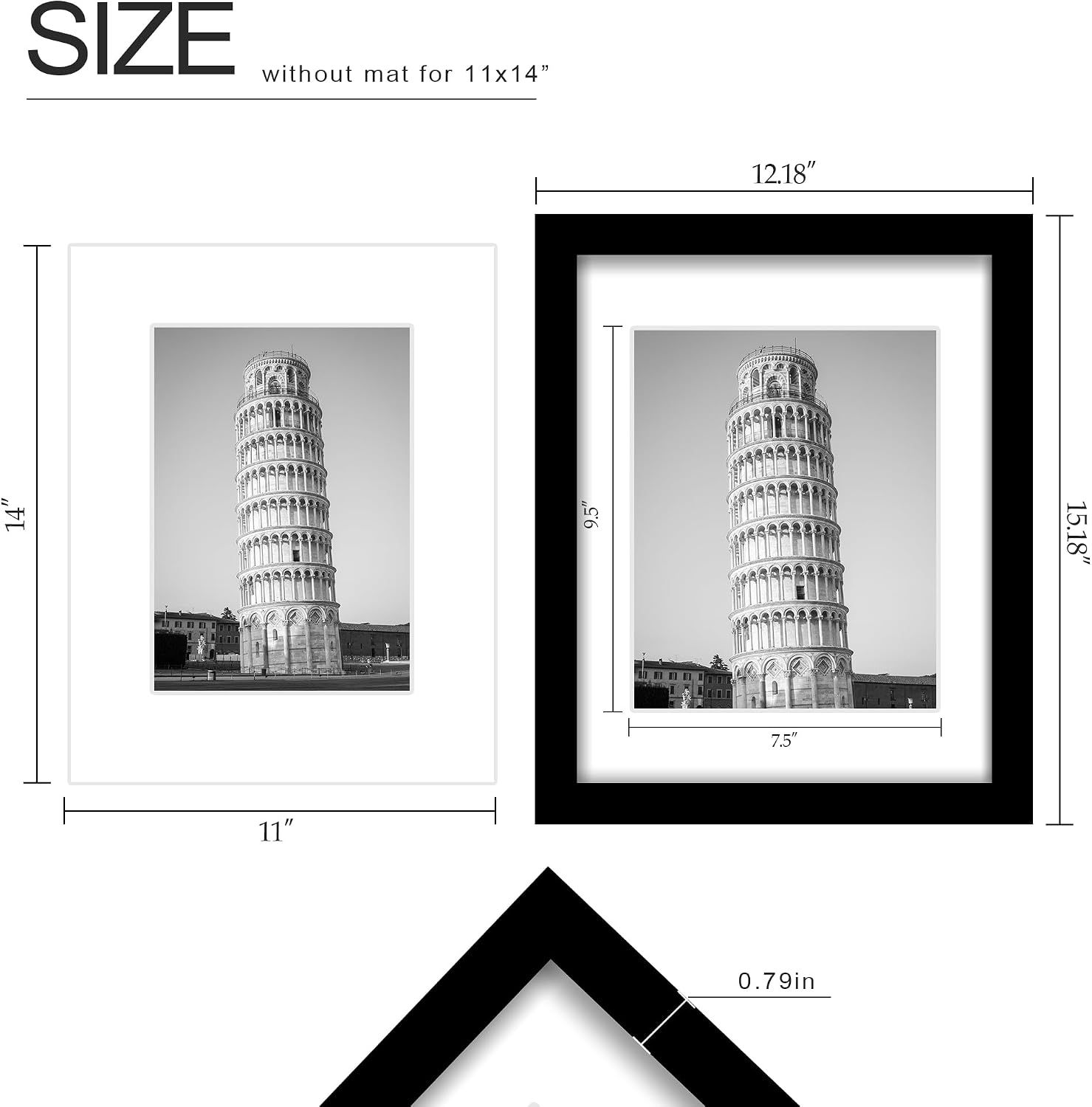 Thumbnail 2 de Wiscet 11x14 Picture Frame Set of 9 with 8x10 Mat – Black