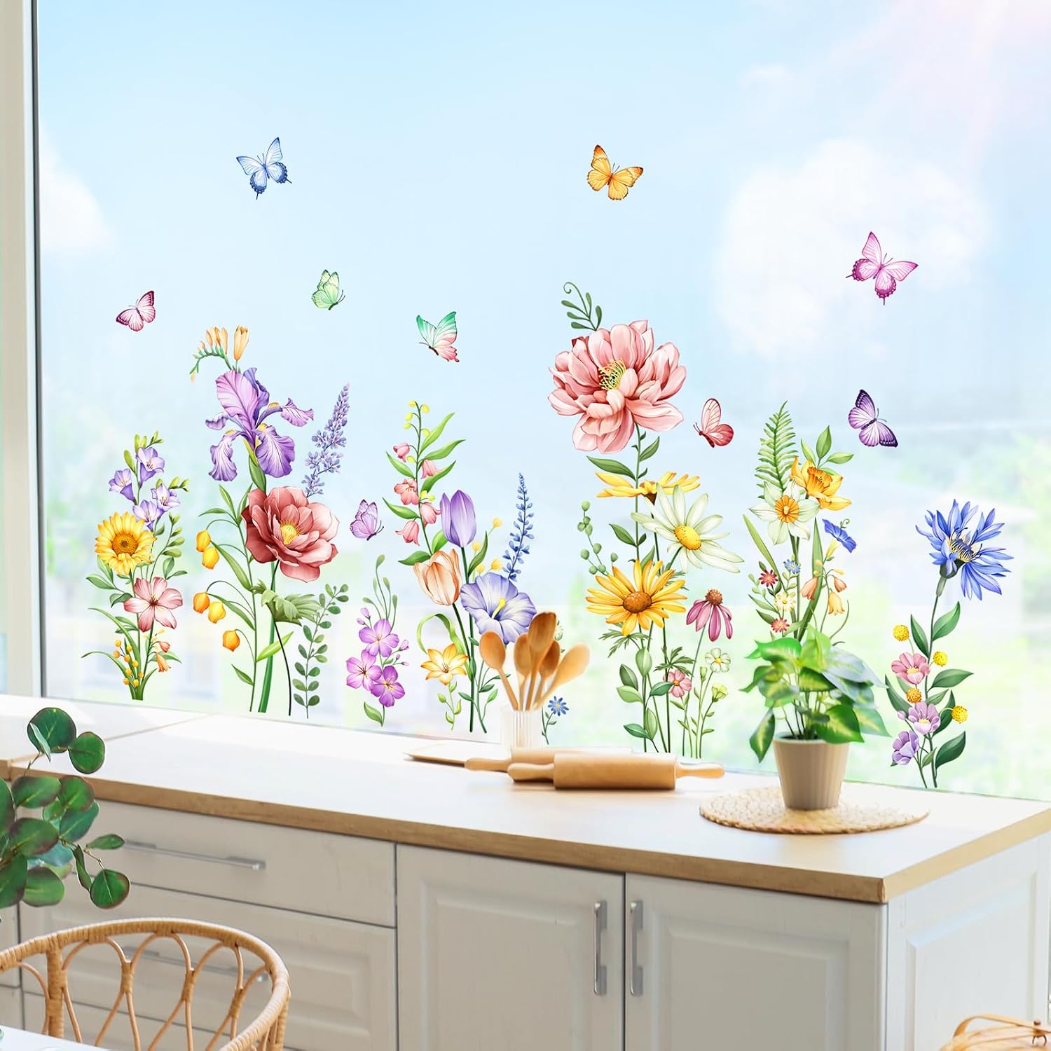 Detalle 2 de Supzone Flower Window Stickers 100 x 50 cm: Double-Sided Floral Clings for Glass and Mirrors